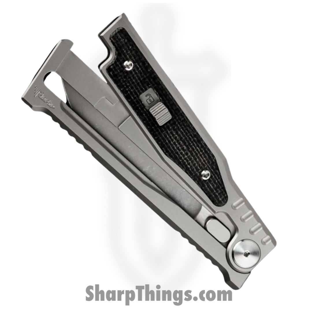 Reate Knives - EXOM-DEMIBK - EXO-M - OTF Gravity Knife - Satin CPM3V Dual Edge - Titanium w Micarta - Black - Image 3