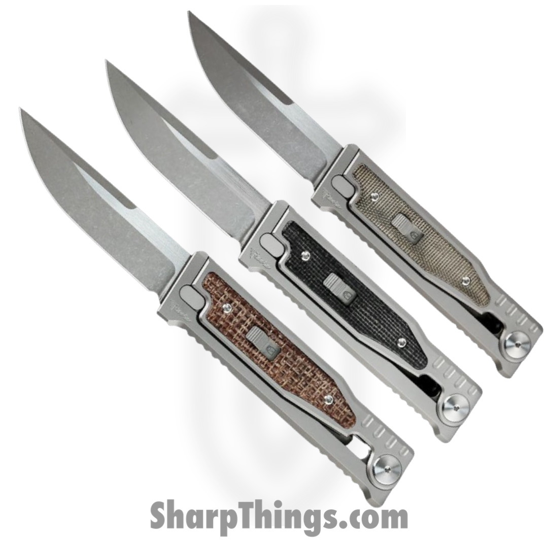 Reate Knives - EXOM-DEMIBK - EXO-M - OTF Gravity Knife - Satin CPM3V Dual Edge - Titanium w Micarta - Black - Image 5
