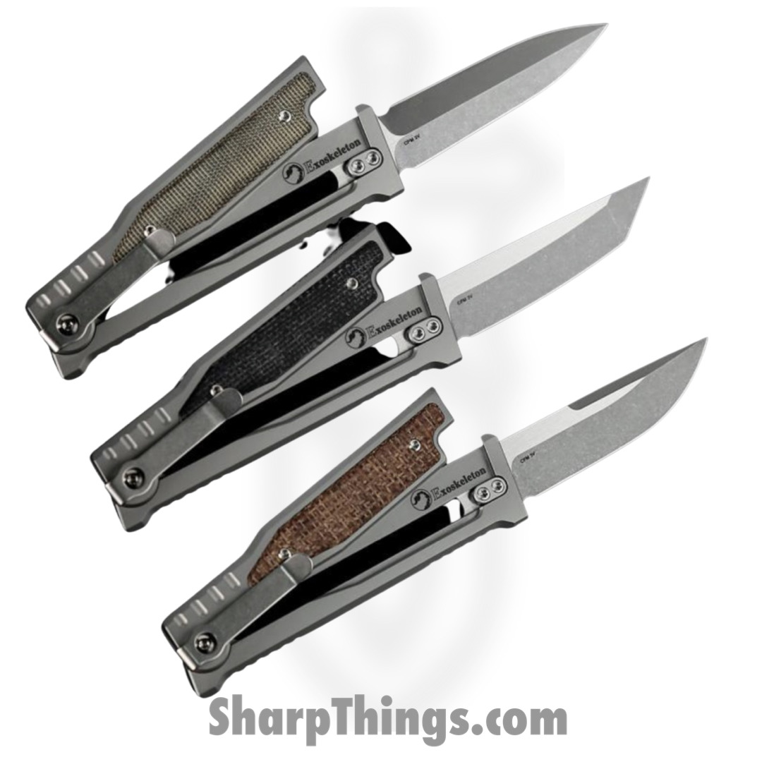Reate Knives - EXOM-DEMIBK - EXO-M - OTF Gravity Knife - Satin CPM3V Dual Edge - Titanium w Micarta - Black - Image 4