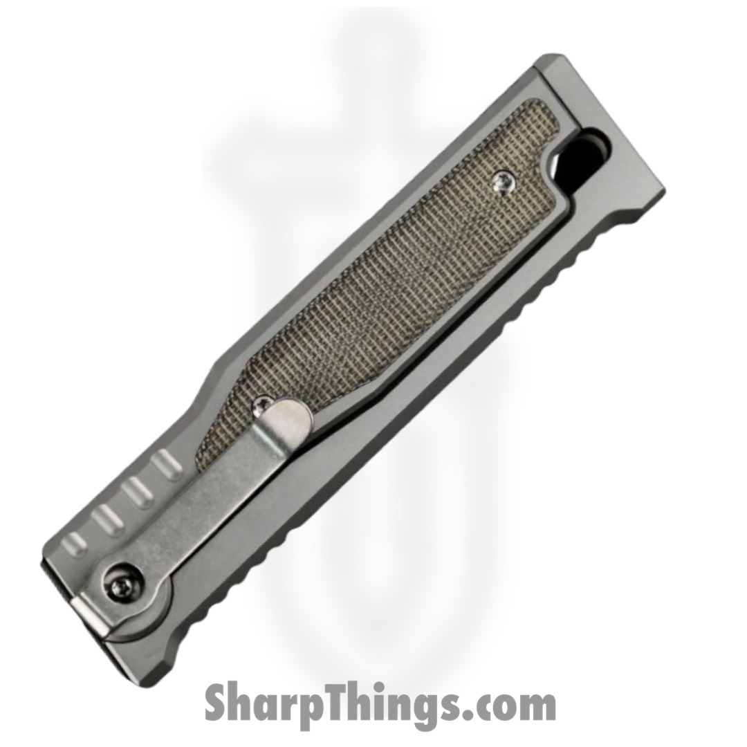 Reate Knives - EXOM-DPMIGR - EXO-M - OTF Gravity Knife - Satin Elmax Drop Point - Titanium w Micarta - Green - Image 3