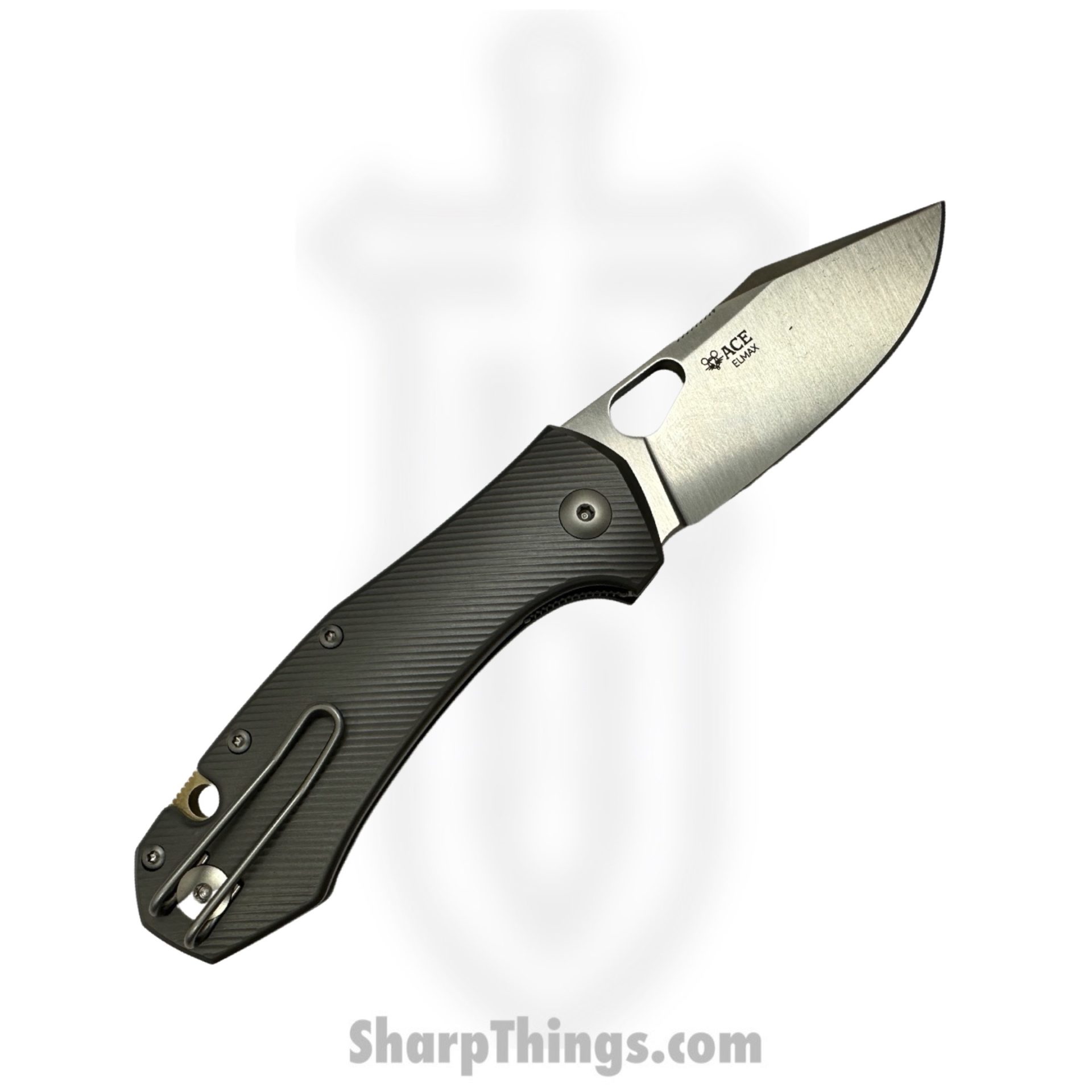 GiantMouse - ATELIER-TITANIUM - Ace Atelier Knife - Folding Knife - Elmax Satin Clip Point - Titanium - Grey - Image 6