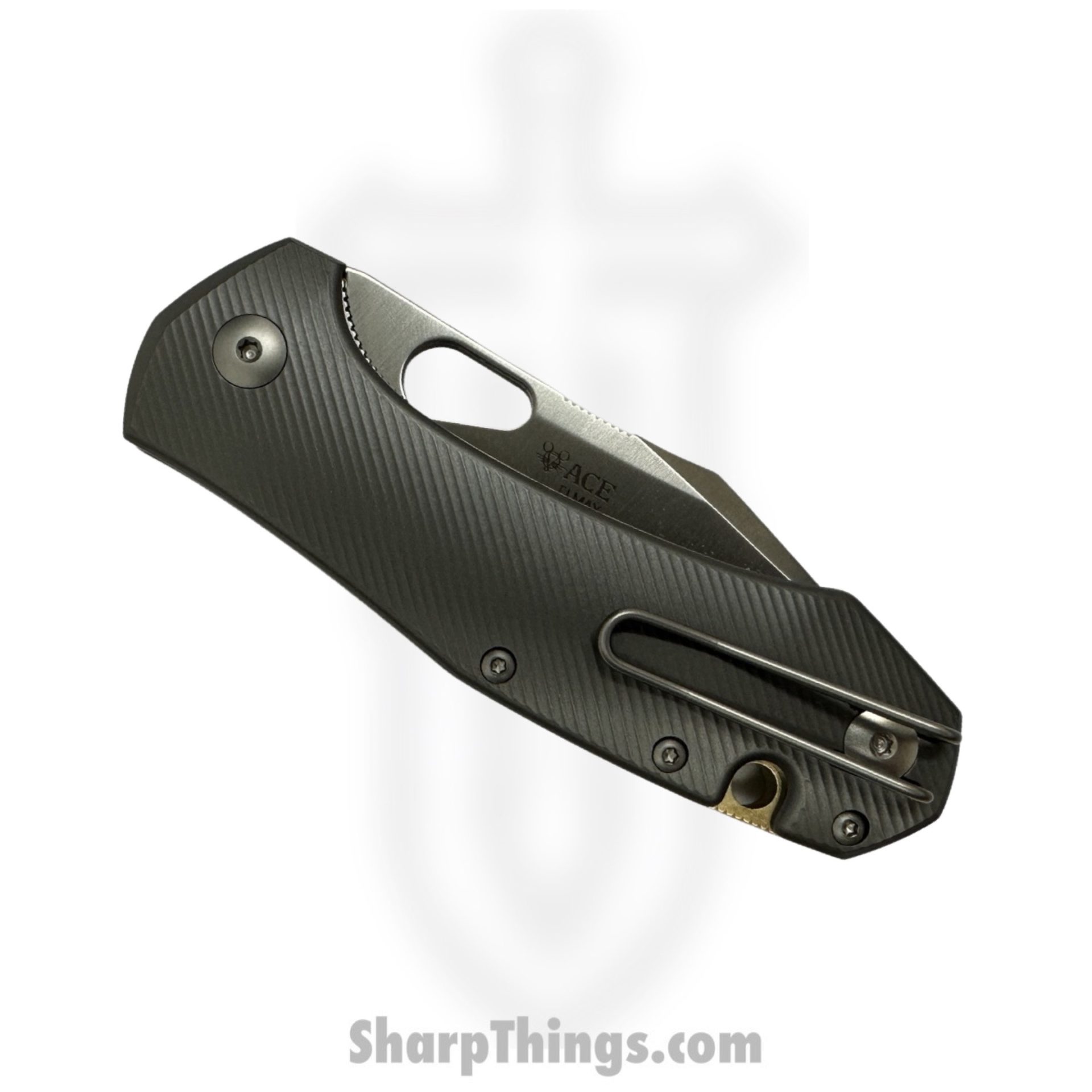 GiantMouse - ATELIER-TITANIUM - Ace Atelier Knife - Folding Knife - Elmax Satin Clip Point - Titanium - Grey - Image 4