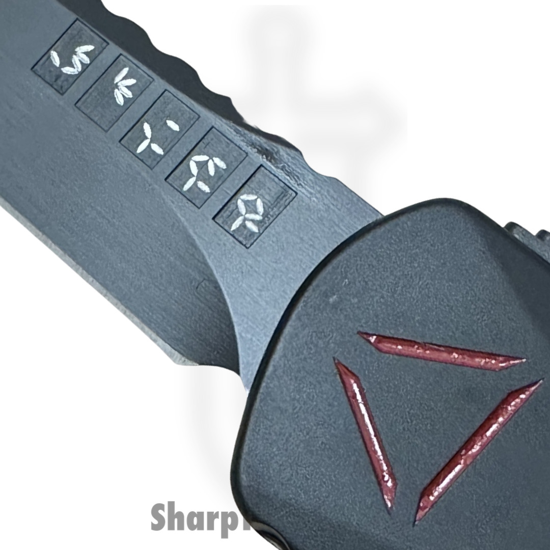 Heretic Knives - H027-6A-PREDC - Manticore E - OTF Auto - Magnacut Coated Tanto - 6061-T6 Aluminum/Engraved Logo - Black/Red - Image 6
