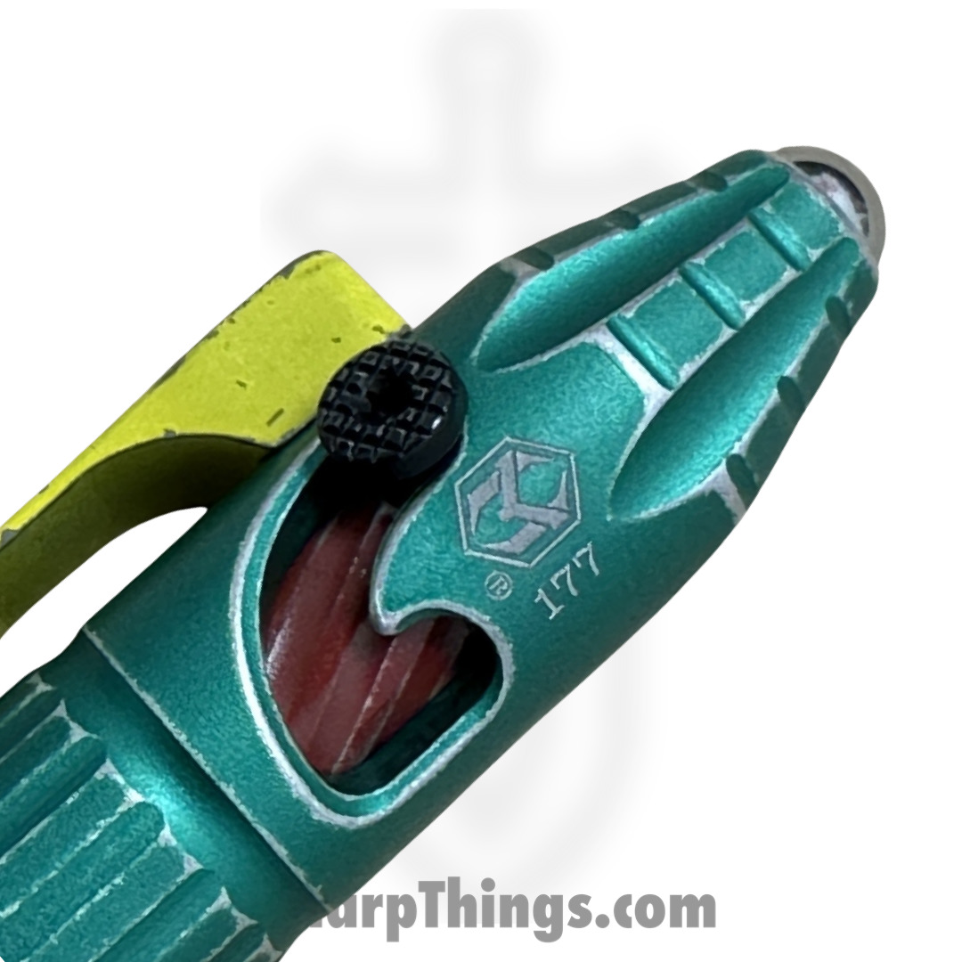 Heretic Knives - H038-BOUNTY - Bounty Hunter Pen - Green Titanium with Red Logo and Yellow Ti Clip - Image 5