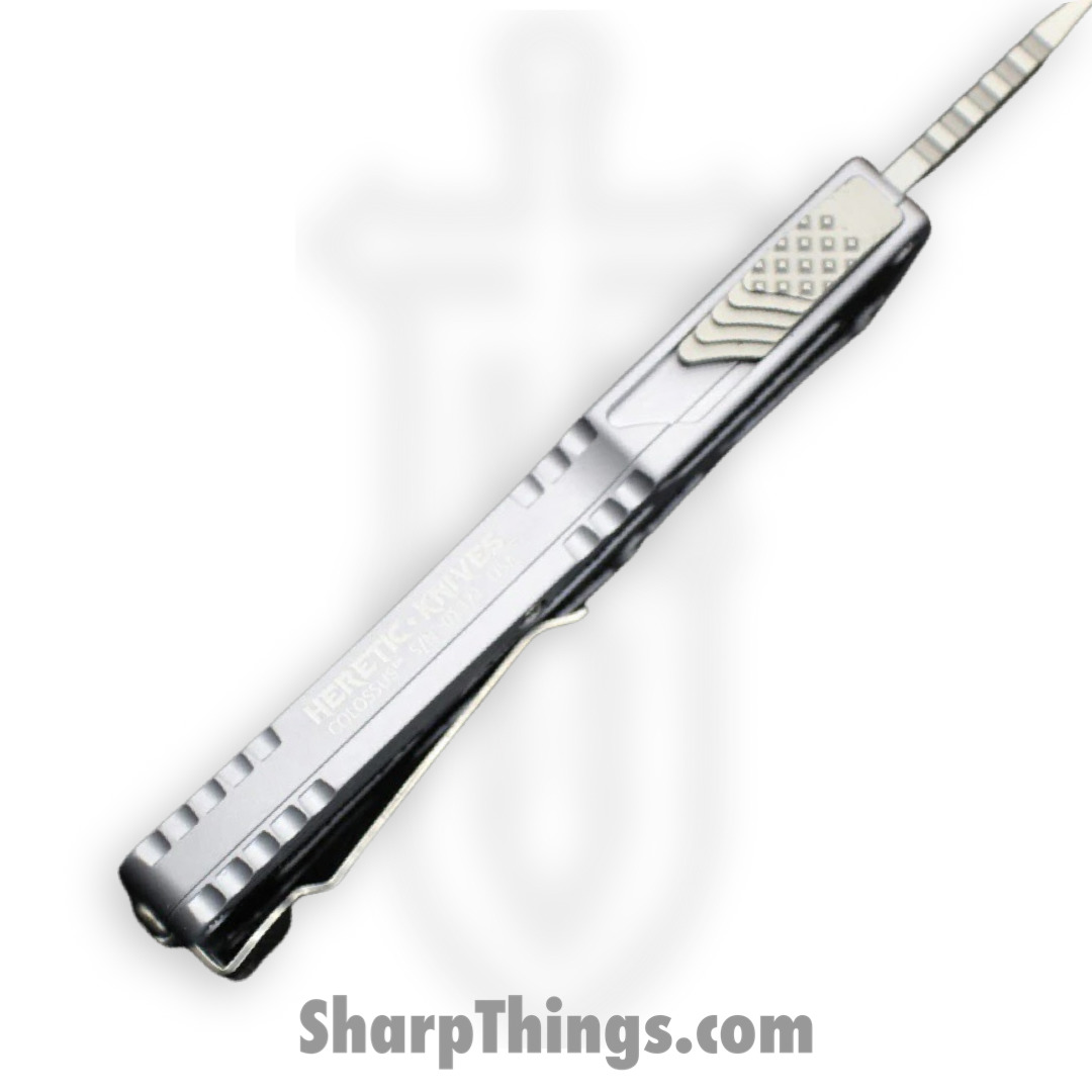 Heretic Knives - H039-2A-GRAY - Colossus - OTF Auto - Magnacut Stonewash Clip Point - Aluminum/Traction Inlay - Grey/Black - Image 5