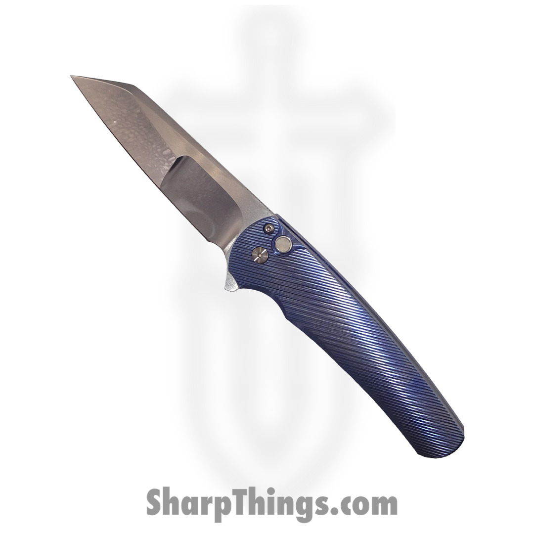 ProTech - Malibu 2023.003 - Ti. Custom Malibu - Folding Knife - 154CM Polished Reverse Tanto - Titanium - Blue