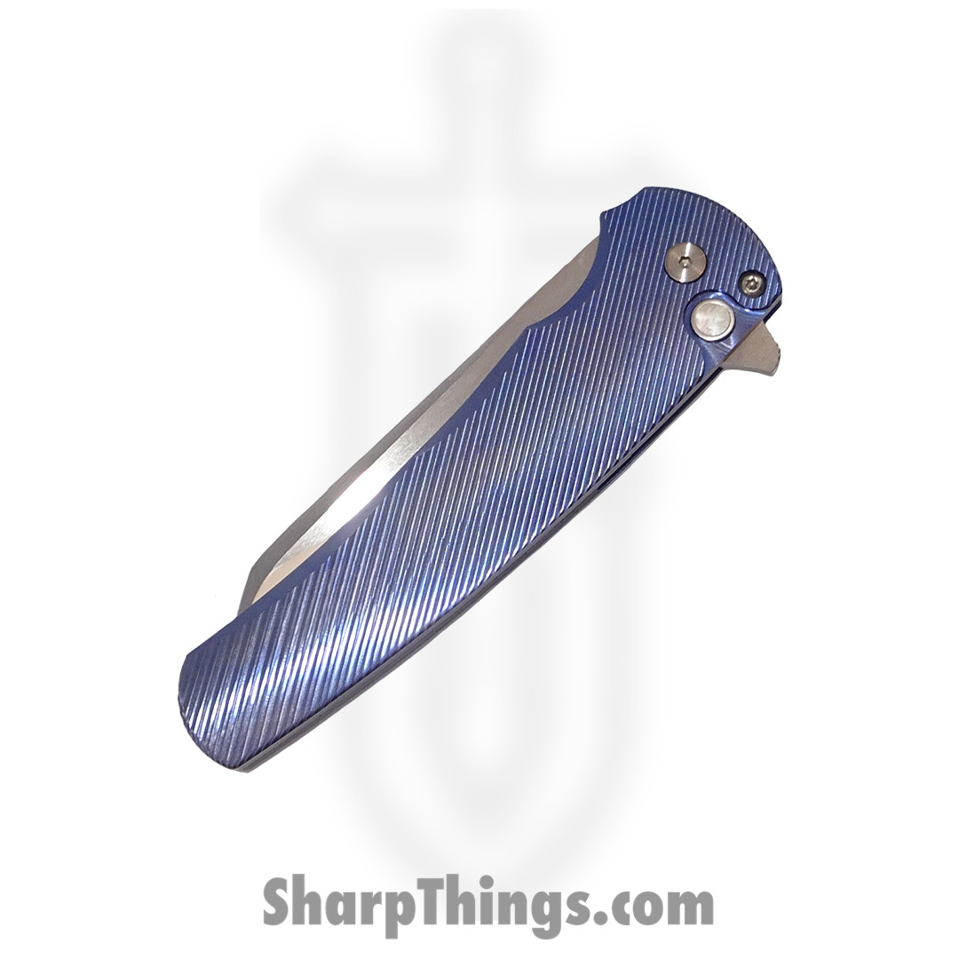 ProTech - Malibu 2023.003 - Ti. Custom Malibu - Folding Knife - 154CM Polished Reverse Tanto - Titanium - Blue - Image 2