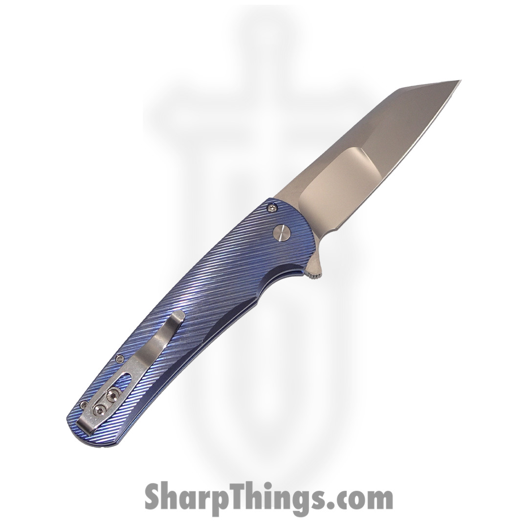 ProTech - Malibu 2023.003 - Ti. Custom Malibu - Folding Knife - 154CM Polished Reverse Tanto - Titanium - Blue - Image 4