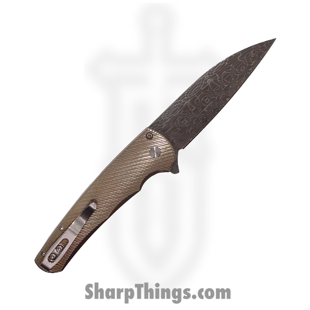 ProTech - Malibu 2023.004 - Ti. Custom Malibu - Folding Knife - Vegas Forge Damascus Damascus Wharncliffe - Titanium - Bronze - Image 3