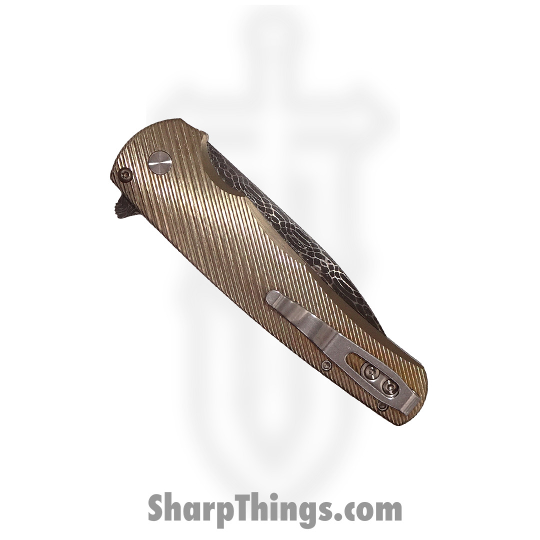 ProTech - Malibu 2023.004 - Ti. Custom Malibu - Folding Knife - Vegas Forge Damascus Damascus Wharncliffe - Titanium - Bronze - Image 4