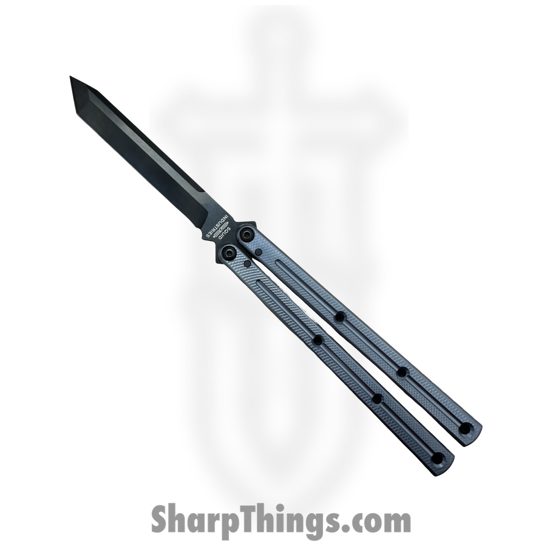 Squid Industries - 09TNALDCORGM - Krake Raken Tanto V2.5 Inked Balisong Knife - AEB-L 7075 - Gunmetal