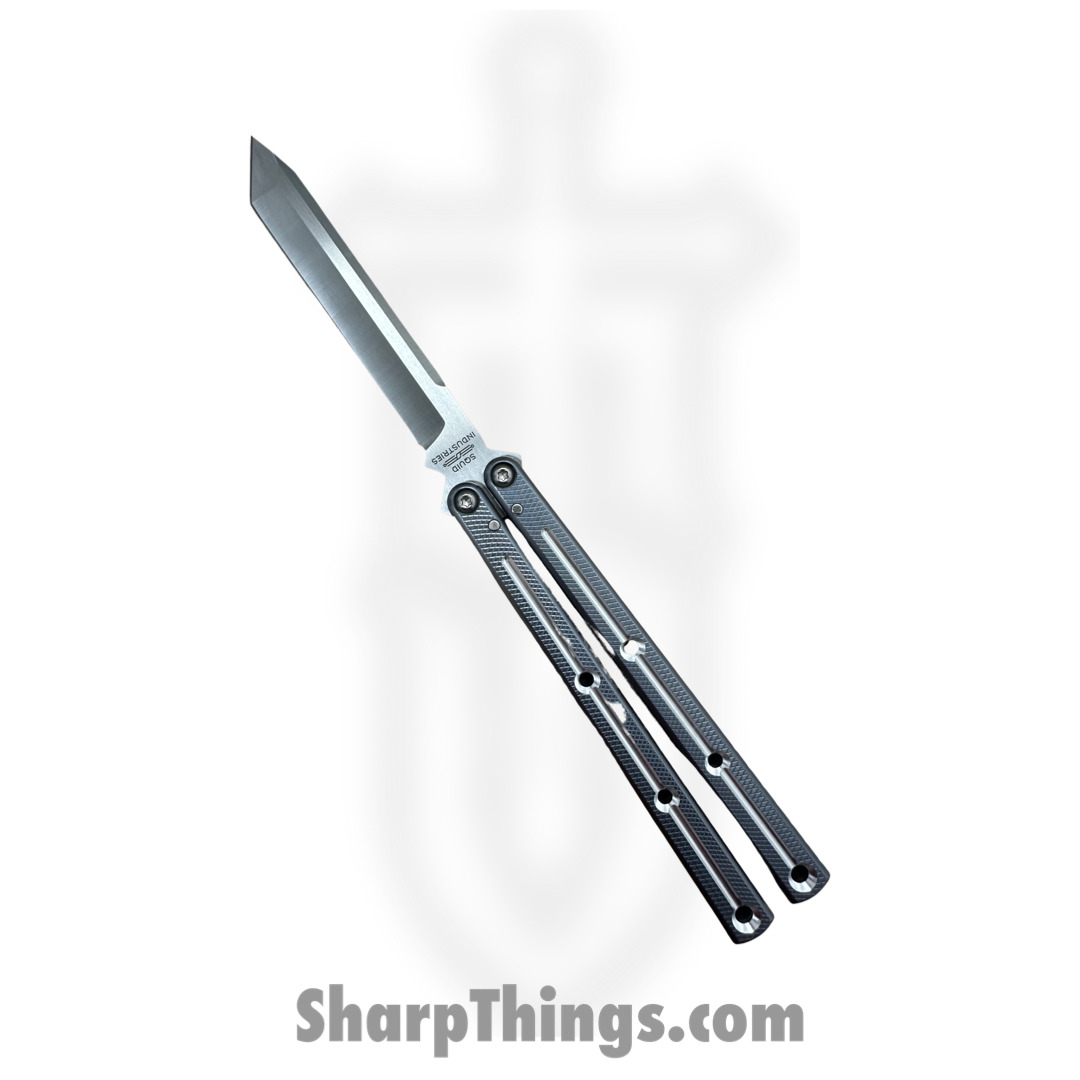 Squid Industries - 09TNALSA02GM - Krake Raken Tanto V2.5 Dual-Tone Balisong Knife - AEB-L 7075 - Gunmetal and Silver
