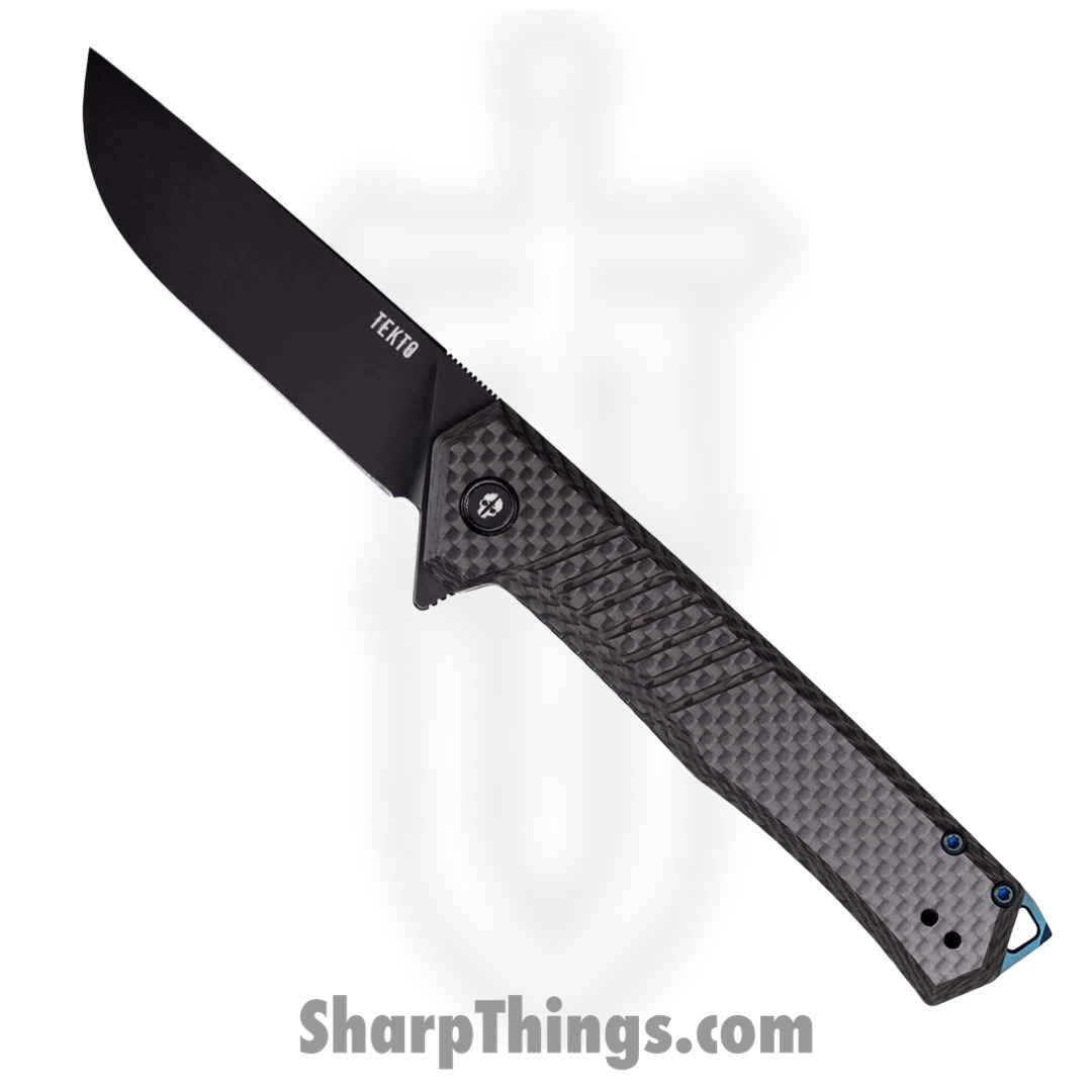 Tekto - TKF1ABKCFBL - F1 Alpha - Folding Knife - D2 Coated Drop Point - Carbon Fiber - Black Blue