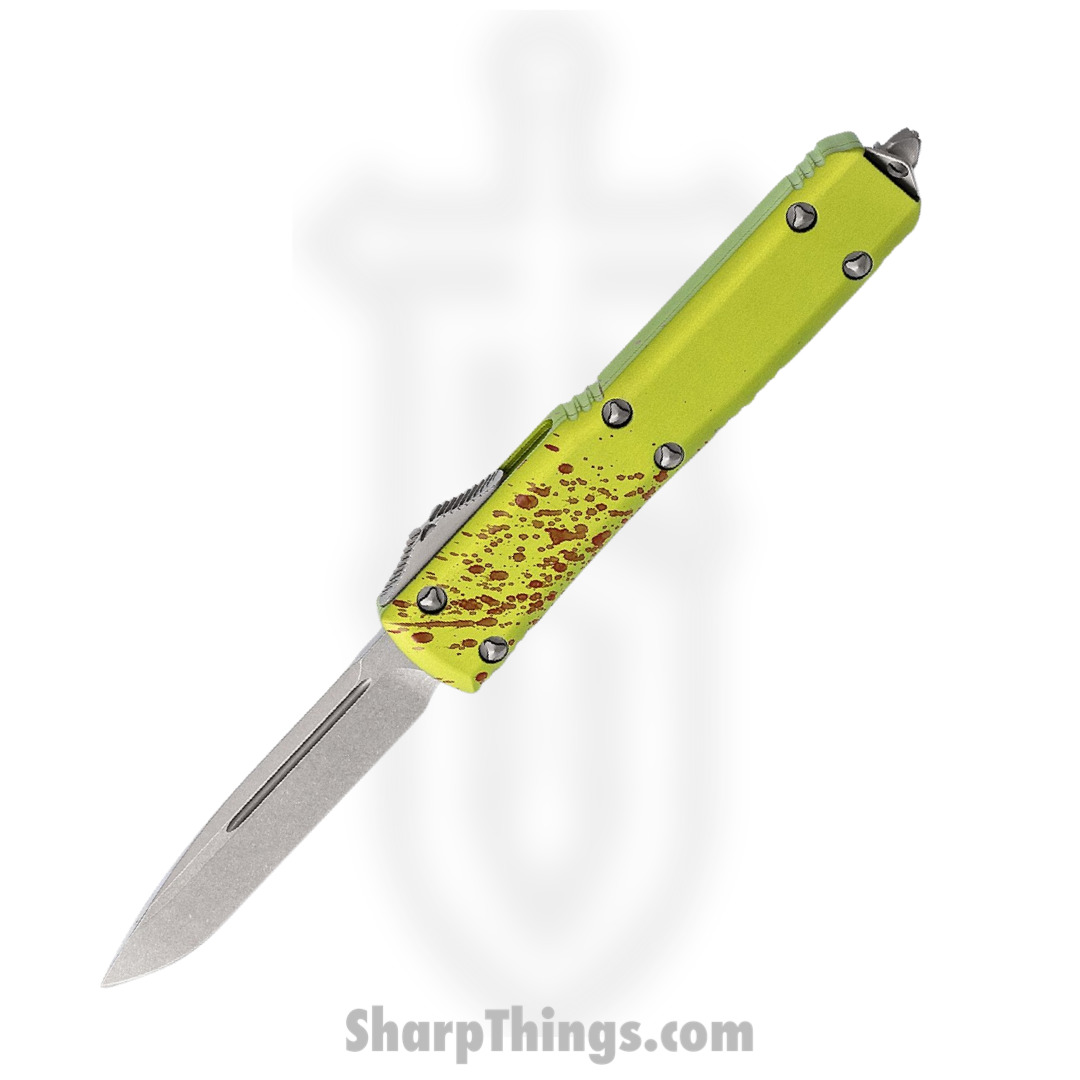 Microtech - 121-10Z - Ultratech - OTF Auto - Elmax, M390, 204P Stonewash Drop Point - 6061-T6 Aluminum - Zombie Green