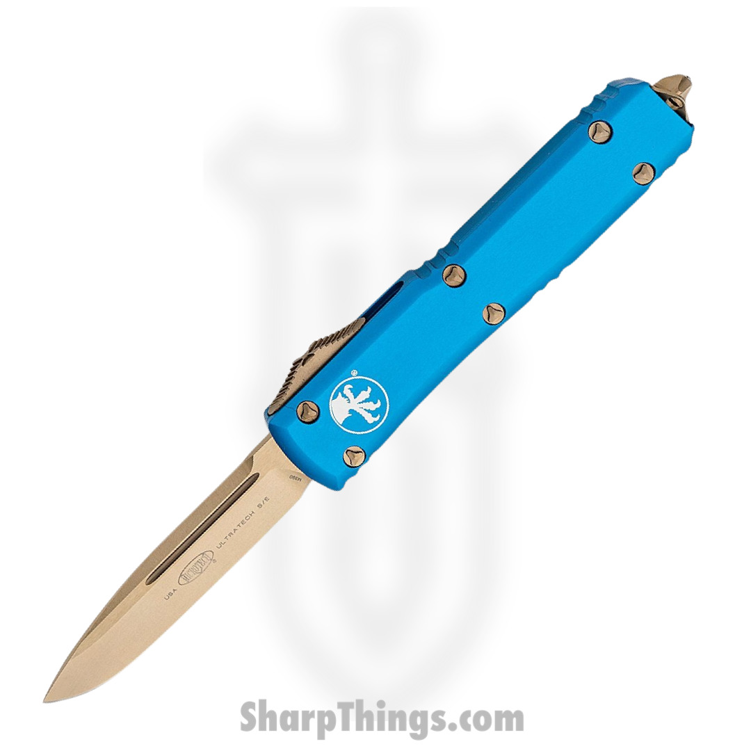 Microtech - 121-13BL - Ultratech - OTF Auto - Elmax, M390, 204P Bronze Drop Point - 6061-T6 Aluminum - Blue
