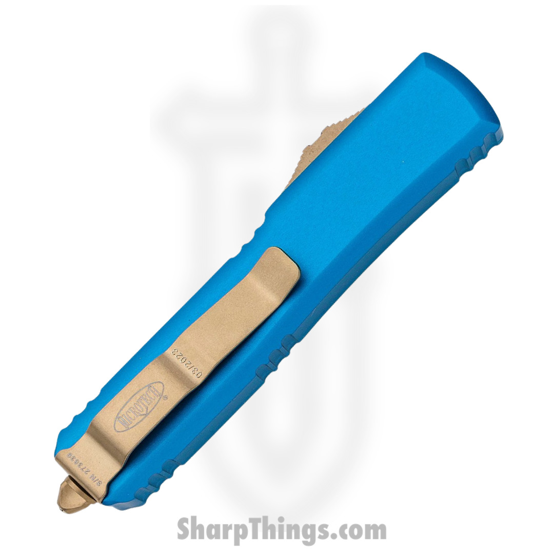 Microtech - 121-13BL - Ultratech - OTF Auto - Elmax, M390, 204P Bronze Drop Point - 6061-T6 Aluminum - Blue - Image 4