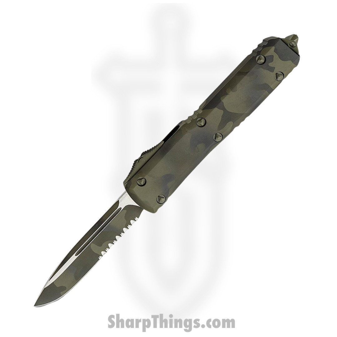 Microtech - 121-2OCS - Ultratech - OTF Auto - Elmax. M390, 204P Two Tone Drop Point - 6061-T6 Aluminum - OD Green Camo