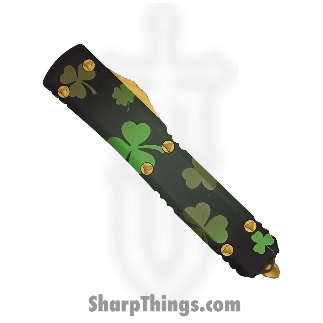 Microtech - 121-2SPDS - Ultratech Signature Series - OTF Auto - 121-2SPDS Ultratech Signature Series OTF Auto - 6061-T6 Aluminum - Green Lucky Clover/Gold - Image 3