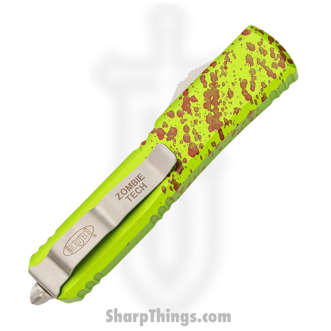 Microtech - 122-12Z - Ultratech - OTF Auto - Elmax. M390, 204P Stonewash Dagger - 6061-T6 Aluminum - Zombie Green - Image 4