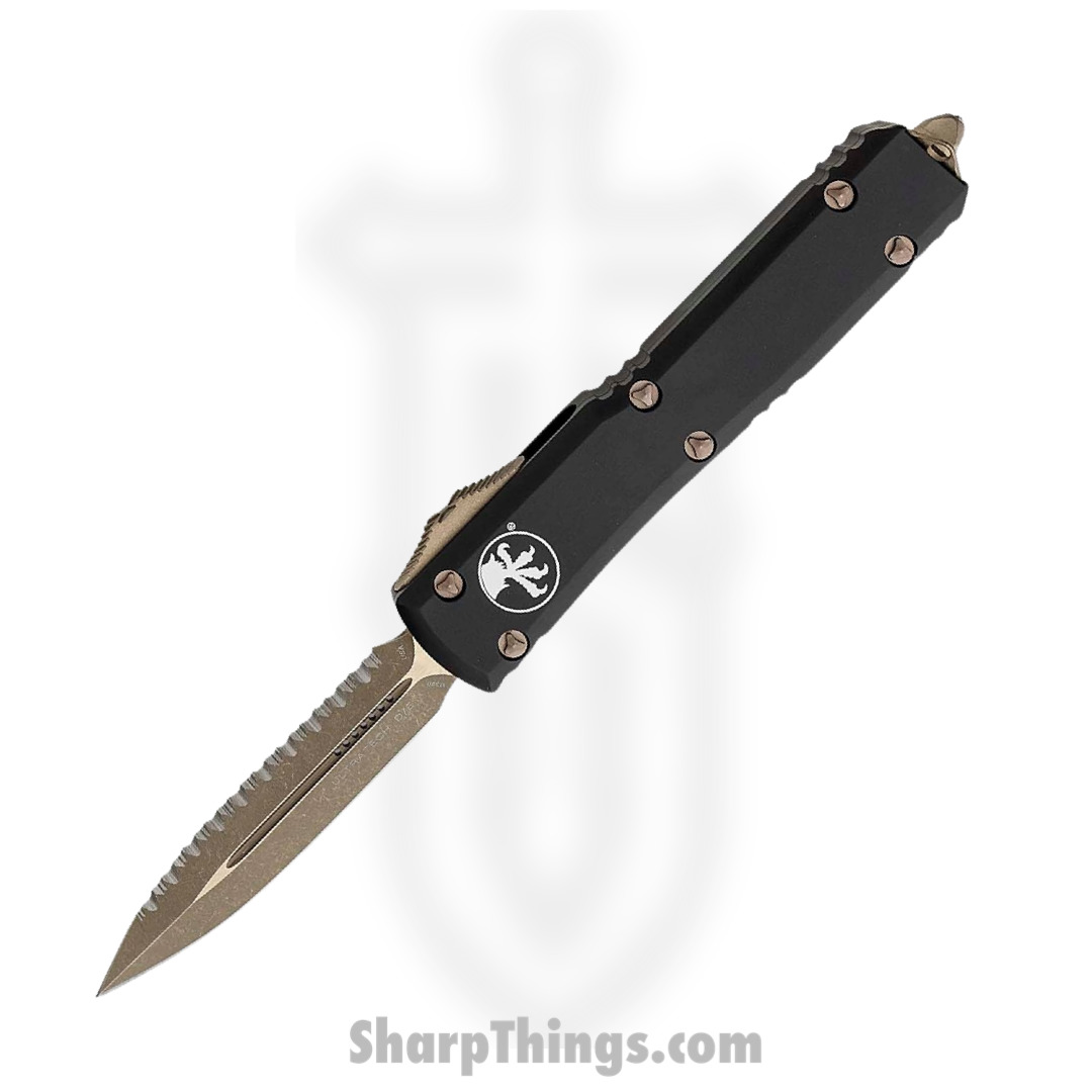 Microtech - 122-15AP - Ultratech - OTF Auto - Elmax. M390, 204P Bronze Apocalyptic Dagger - 6061-T6 Aluminum - Black