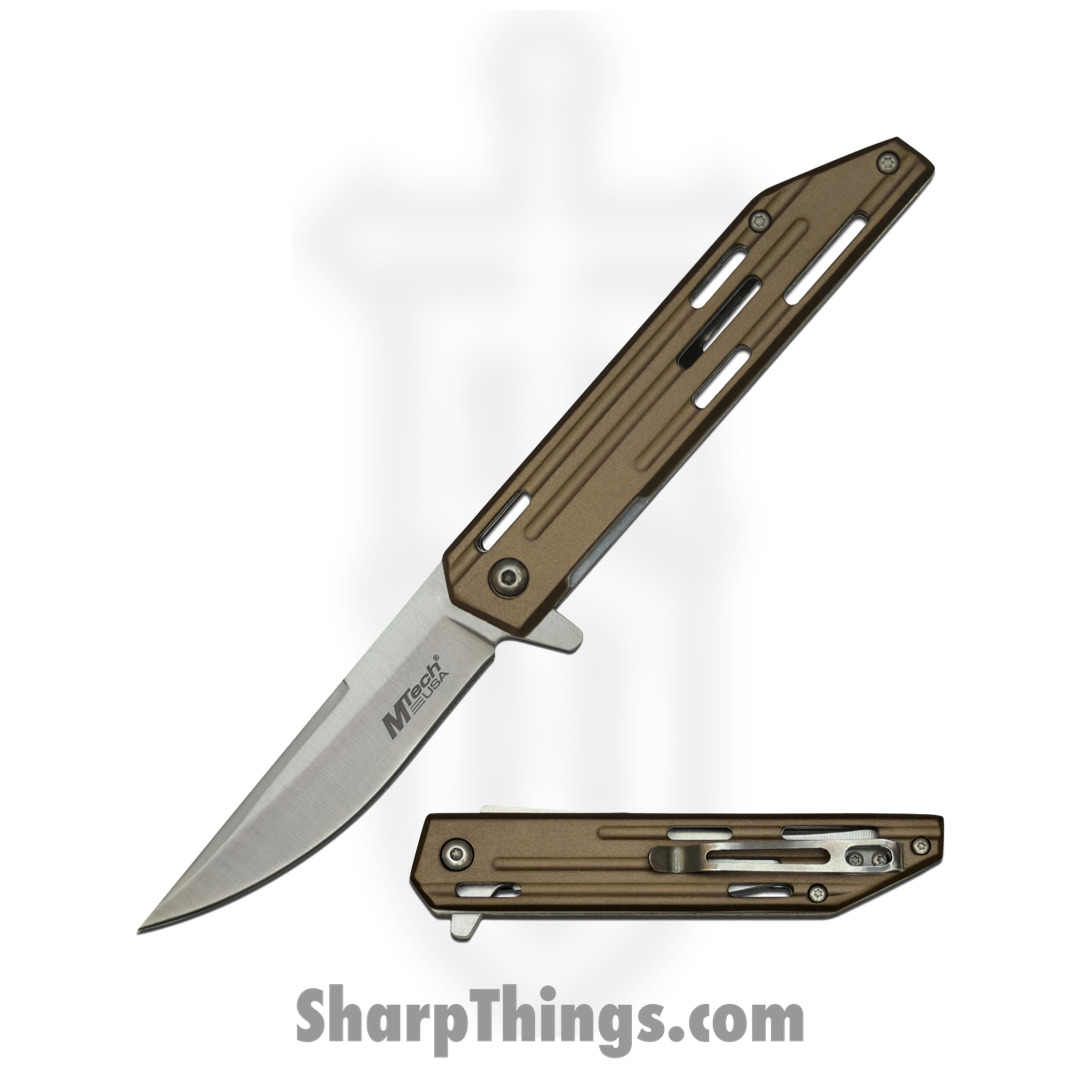 MTech Knives - MTA1200TN - Spring Assisted Linerlock - Folding Knife - 3Cr13 Satin Drop Point - Aluminum - Tan - Image 4