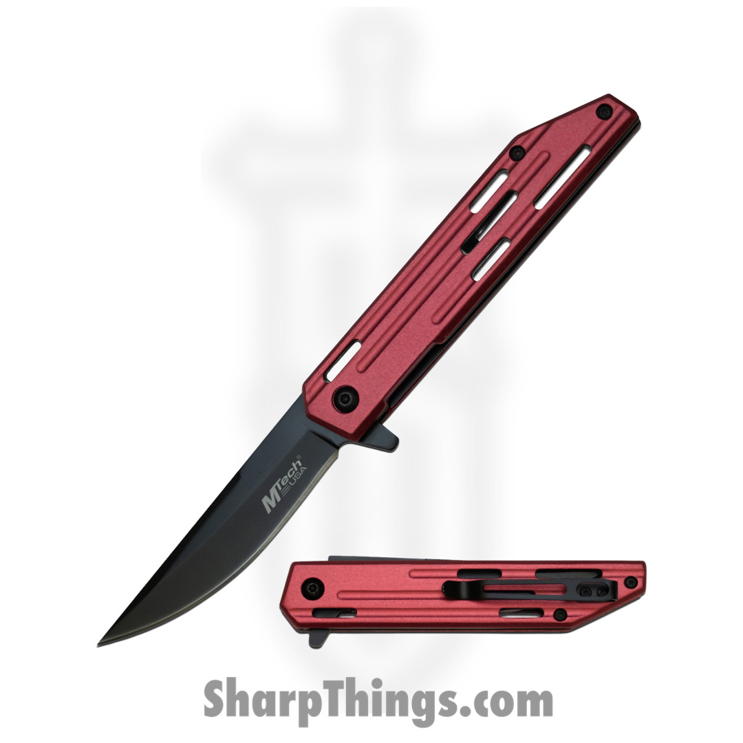 MTech Knives - MTA1200RD - Spring Assisted Linerlock - Folding Knife - 3Cr13 Coated Drop Point - Aluminum - Red - Image 5