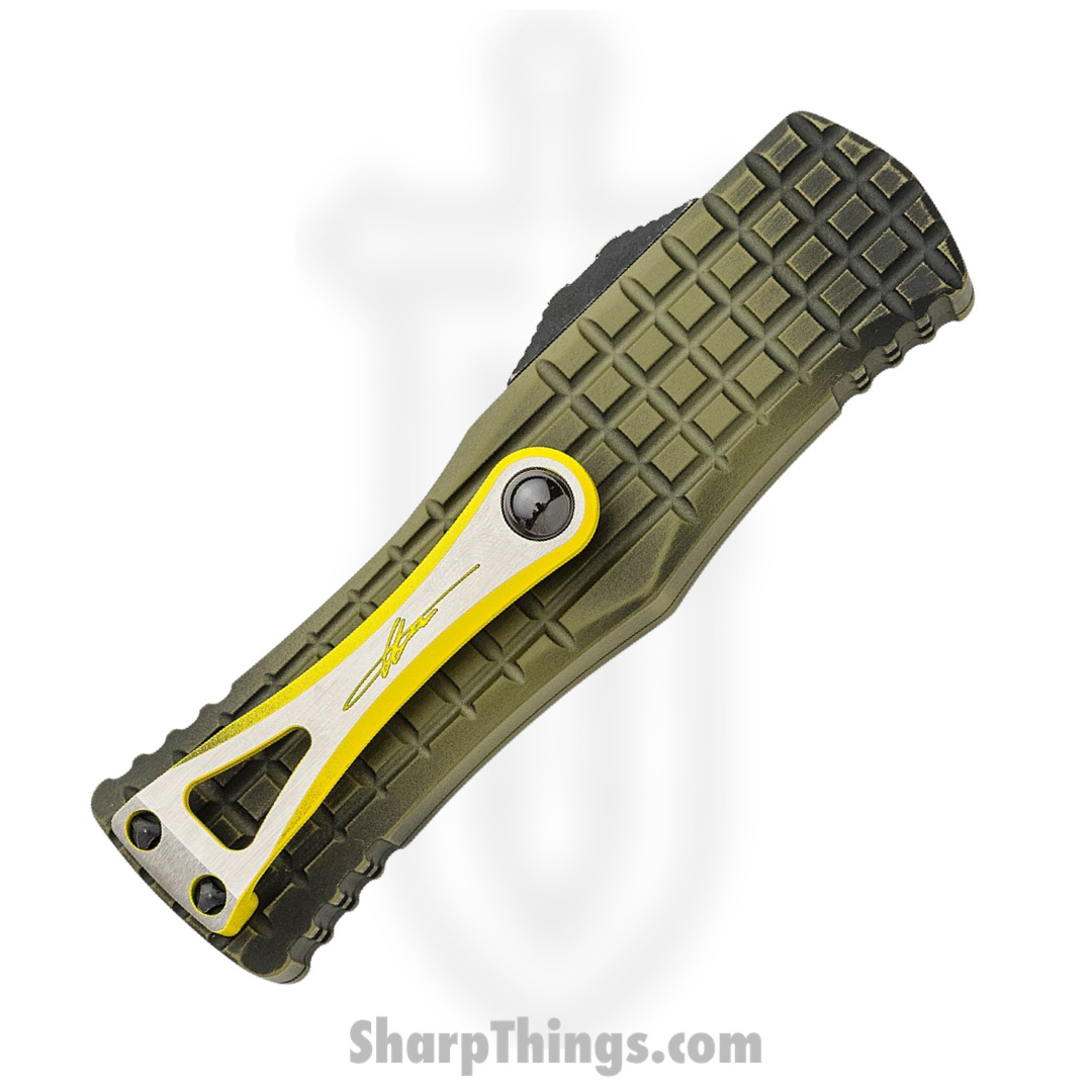 Microtech - 703-12APFRGS - Hera Signature Series - OTF Auto - 703-12APFRGS Hera Signature Series OTF Auto - Full Serrated - Frag Milled Aluminum - Grenade Green - Image 4