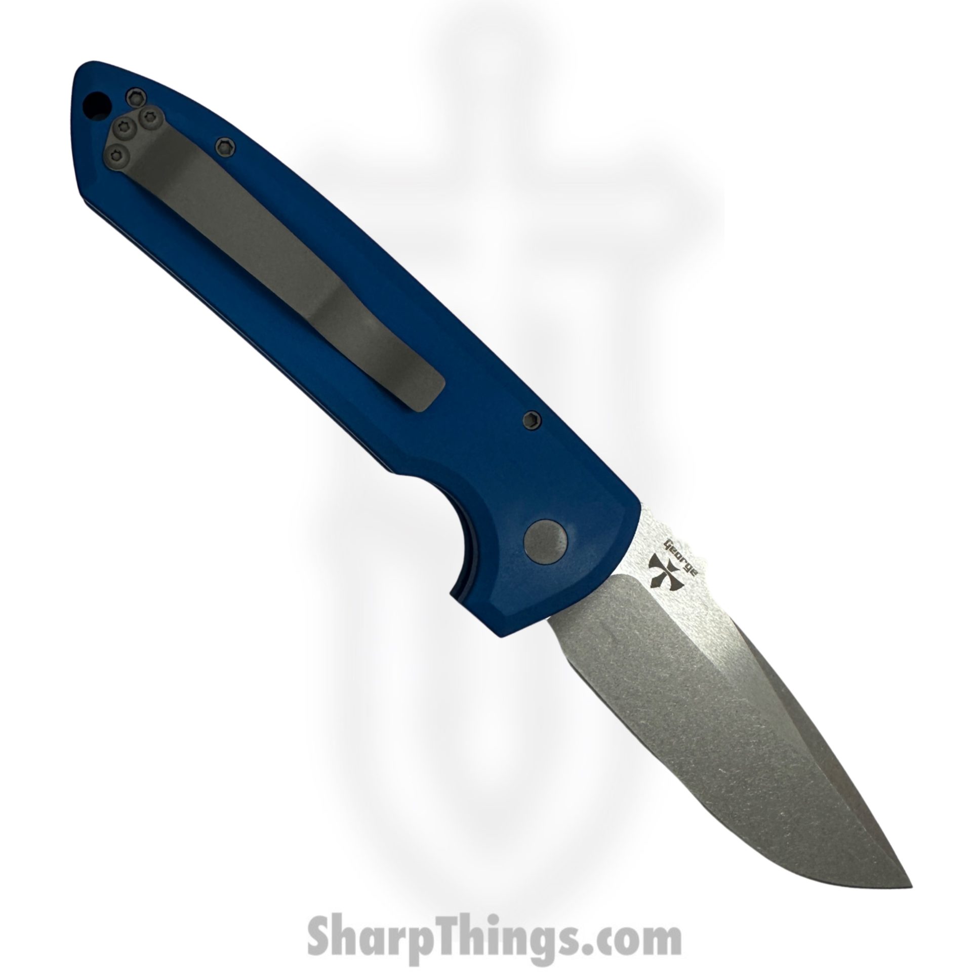 ProTech - LG301-BLUE - Rockeye - Automatic Knife - S35VN Stonewash Drop Point - Aluminum - Blue - Image 2