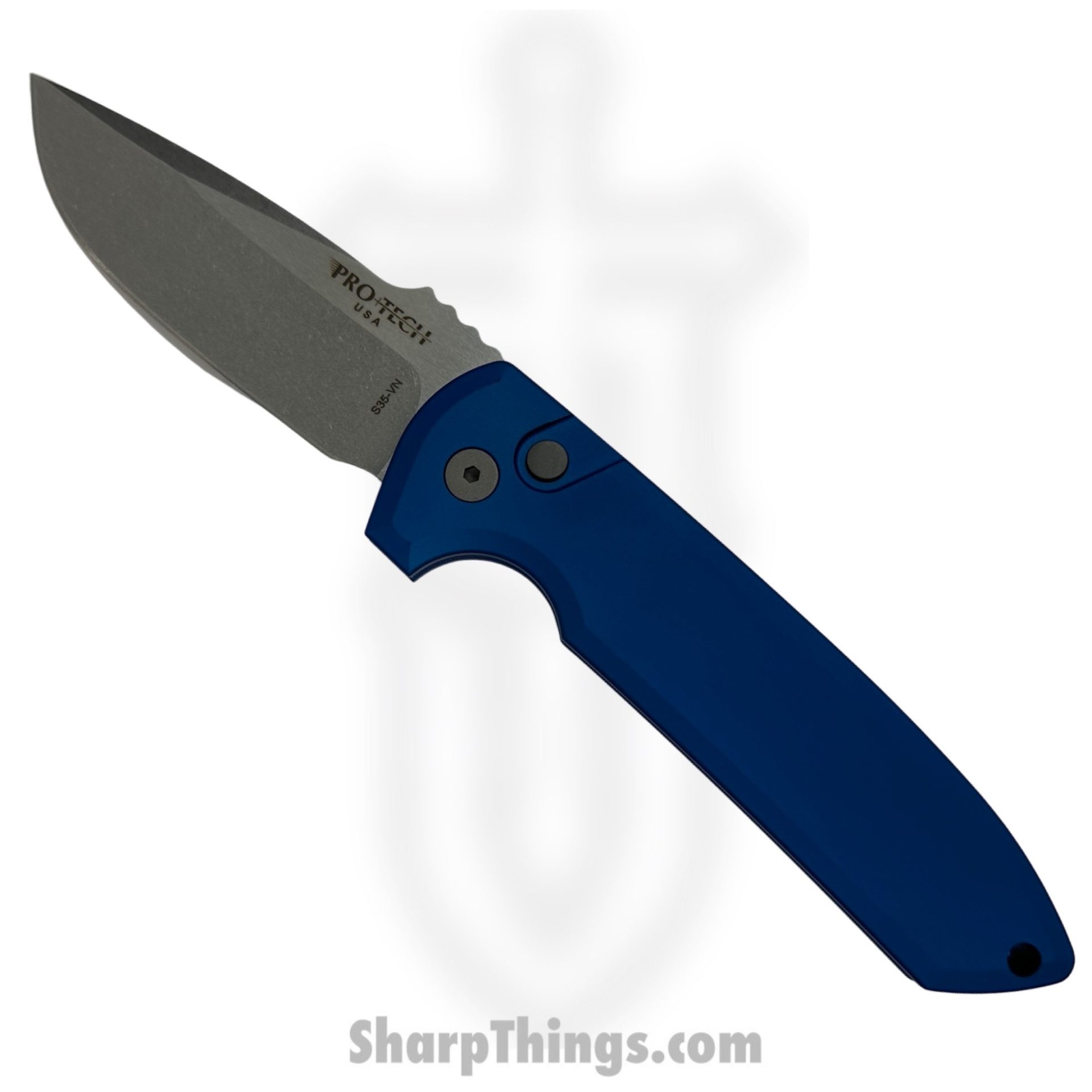 ProTech - LG301-BLUE - Rockeye - Automatic Knife - S35VN Stonewash Drop Point - Aluminum - Blue