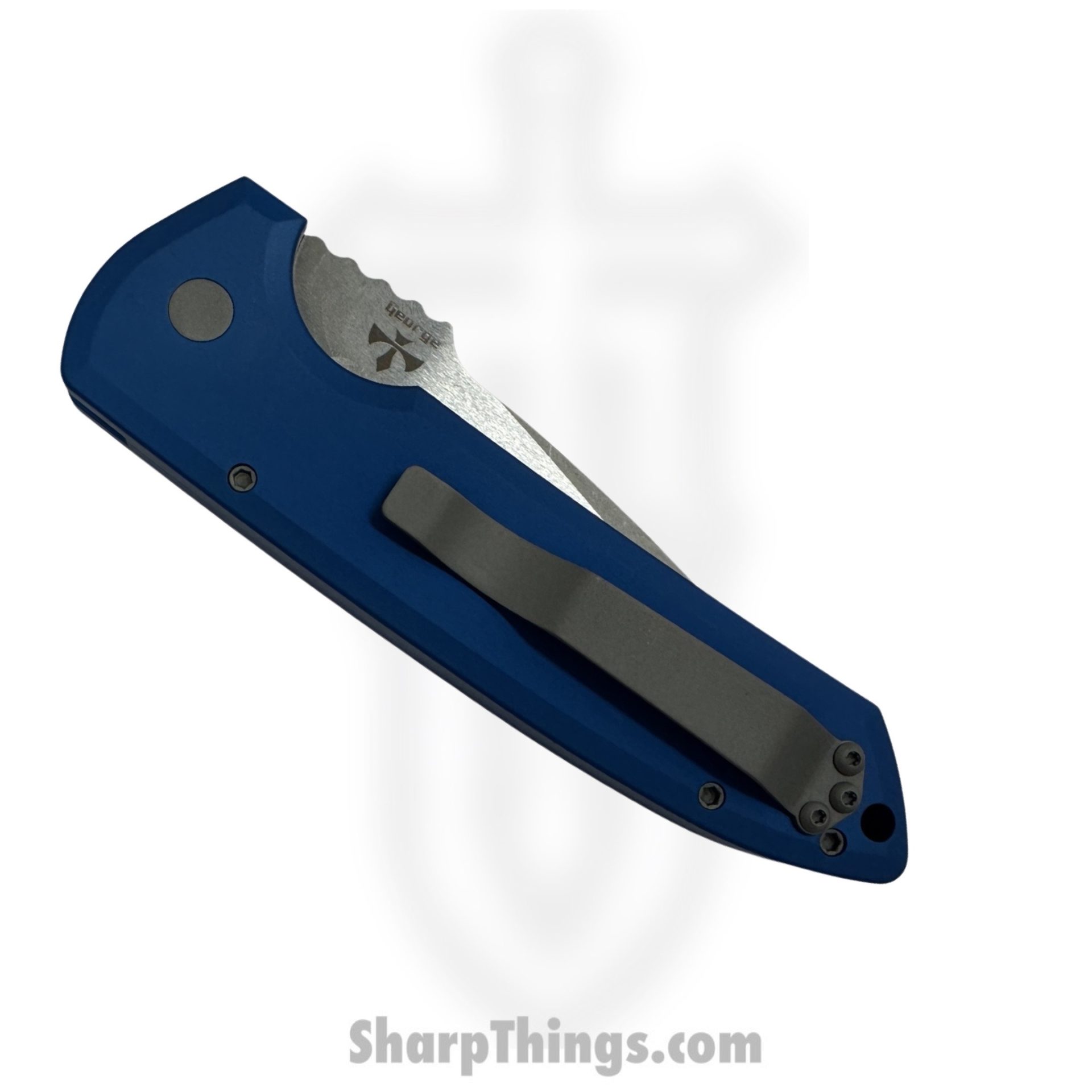 ProTech - LG301-BLUE - Rockeye - Automatic Knife - S35VN Stonewash Drop Point - Aluminum - Blue - Image 4