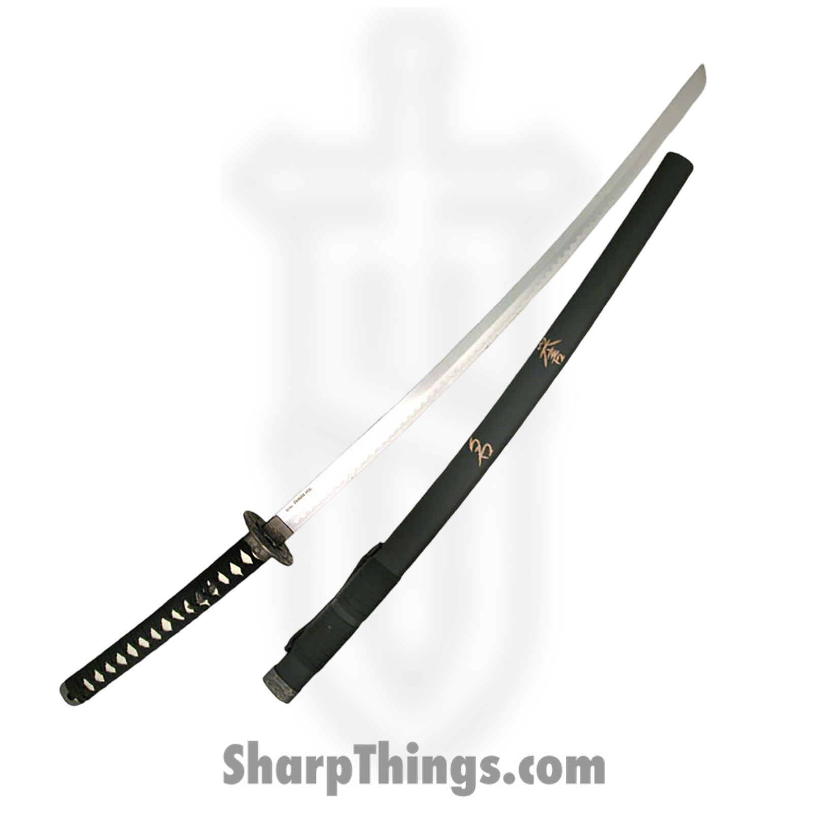 BladesUSA - SW-316 - Sword Of Honor – Oriental Sword With Display Stand - Fixed Blade Knife - 1045 HC Mirror - Wrapped - Black