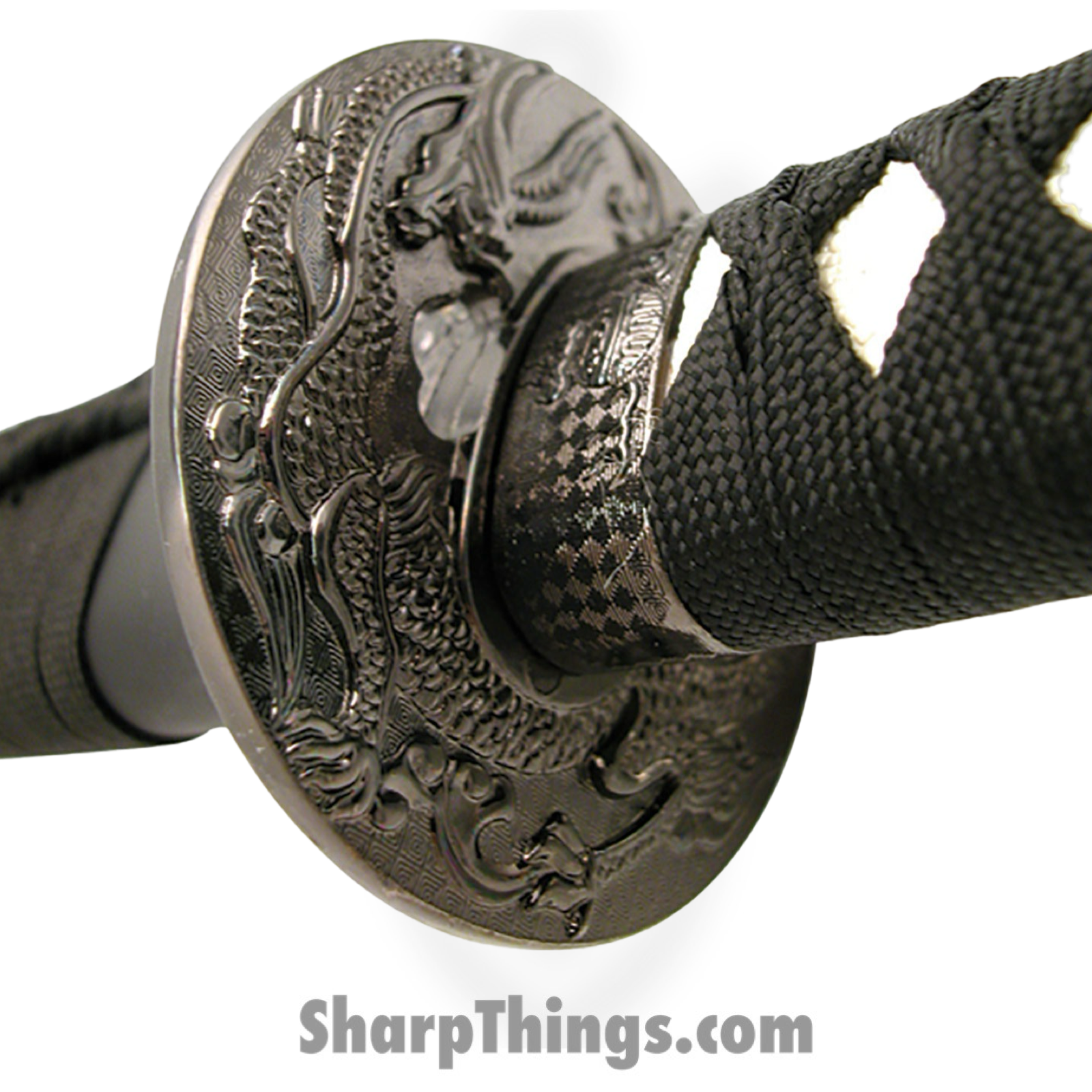BladesUSA - SW-316 - Sword Of Honor – Oriental Sword With Display Stand - Fixed Blade Knife - 1045 HC Mirror - Wrapped - Black - Image 2