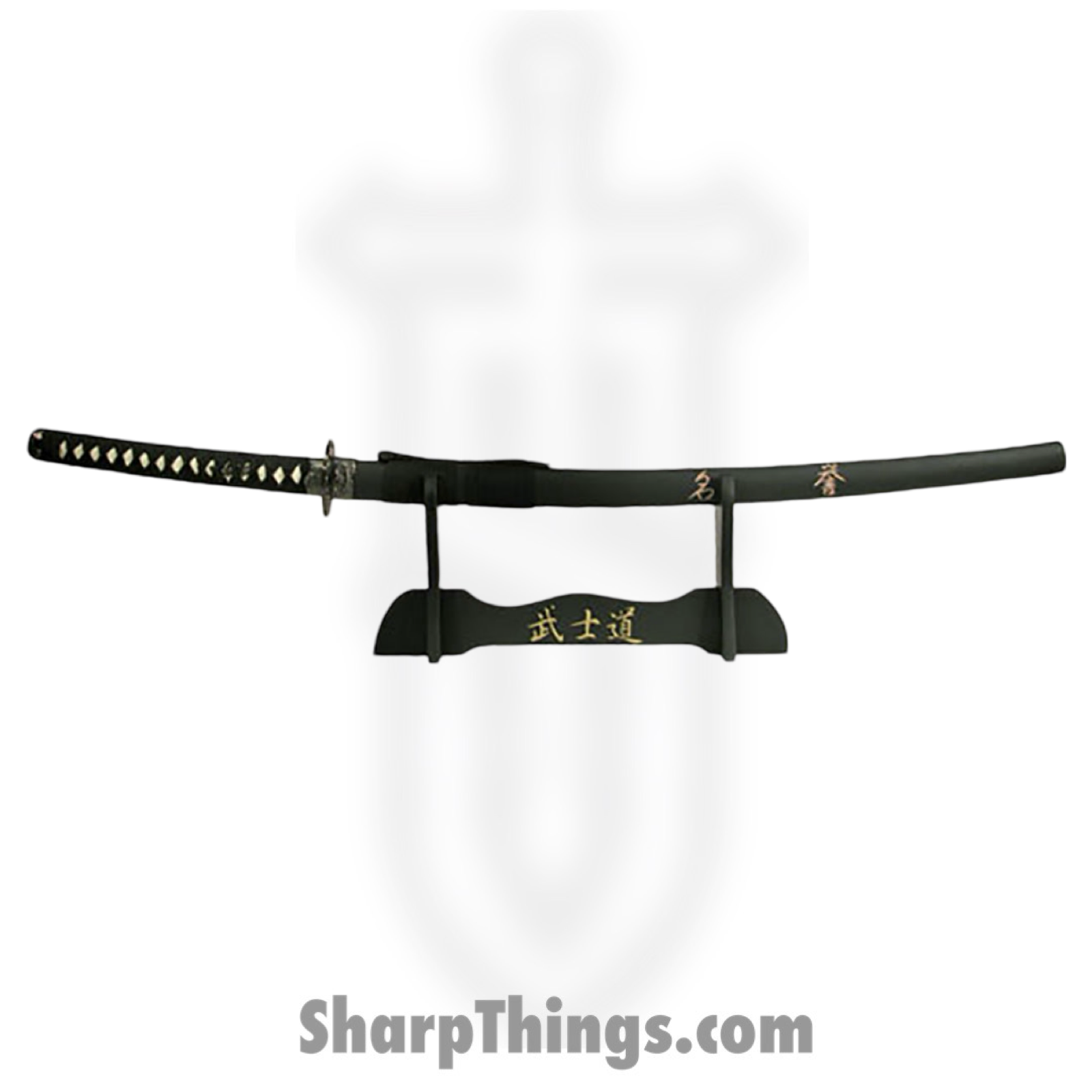BladesUSA - SW-316 - Sword Of Honor – Oriental Sword With Display Stand - Fixed Blade Knife - 1045 HC Mirror - Wrapped - Black - Image 3