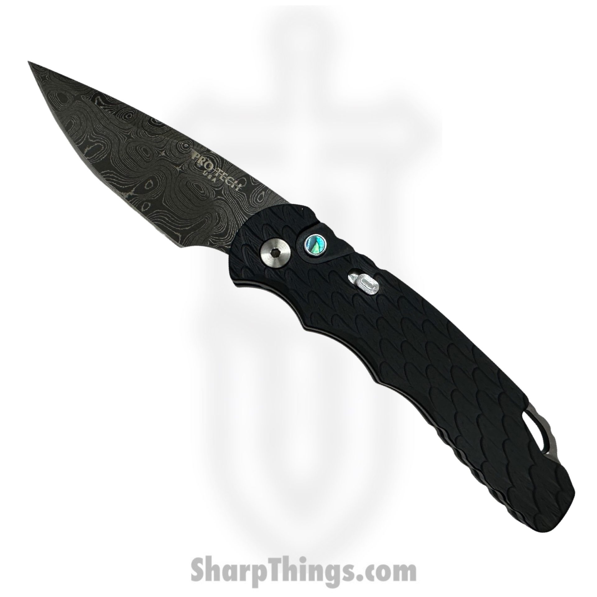 ProTech - T530-DAMA - Tactical Response 5 - Automatic Knife - Damascus Damascus Clip Point - Aluminum - Black