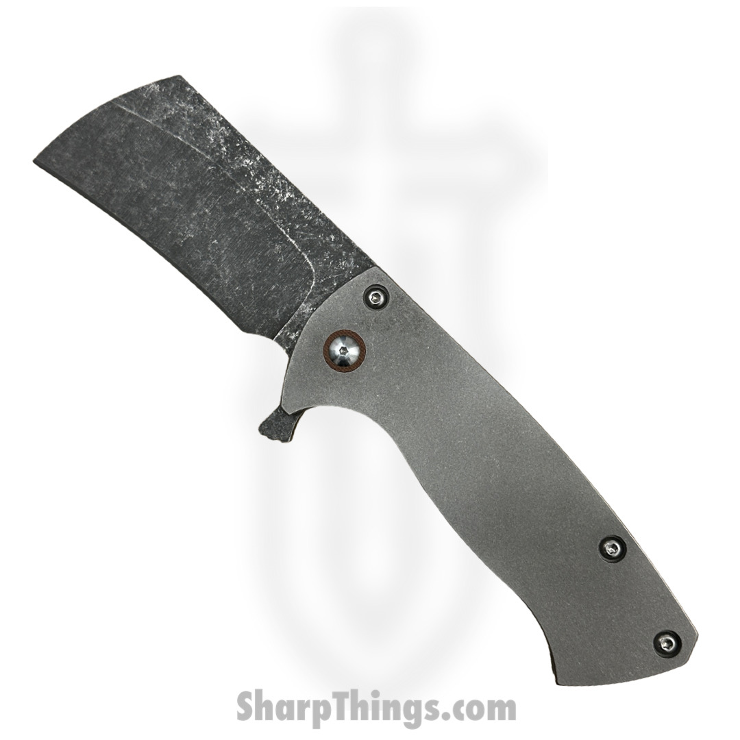 Warhawk Customs - LEV20G10 - Leviathan Cleaver - Folding Knife - Acid Washed 154CM Cleaver Blade - G10 Clip- Ti Scales - Gray