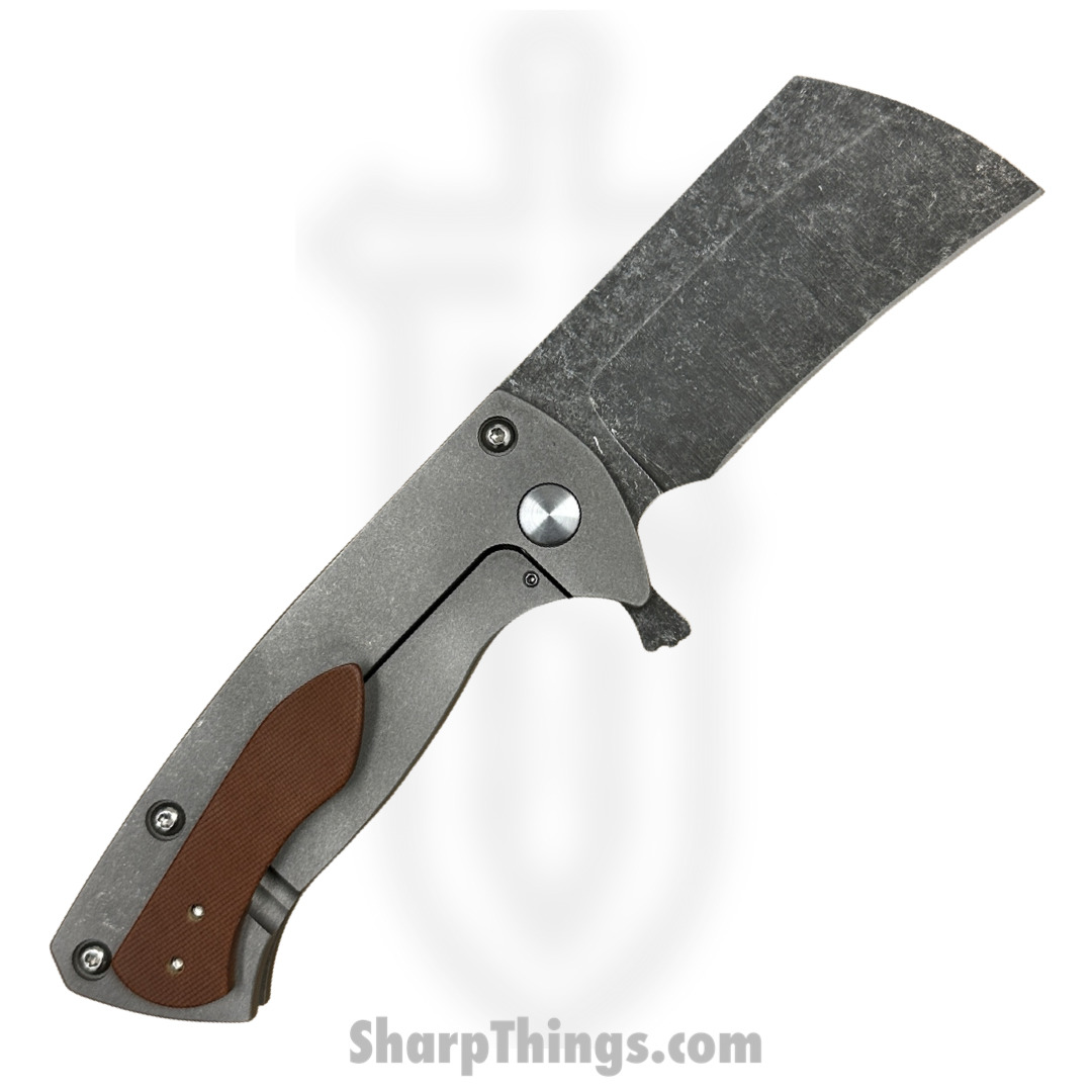 Warhawk Customs - LEV20G10 - Leviathan Cleaver - Folding Knife - Acid Washed 154CM Cleaver Blade - G10 Clip- Ti Scales - Gray - Image 2