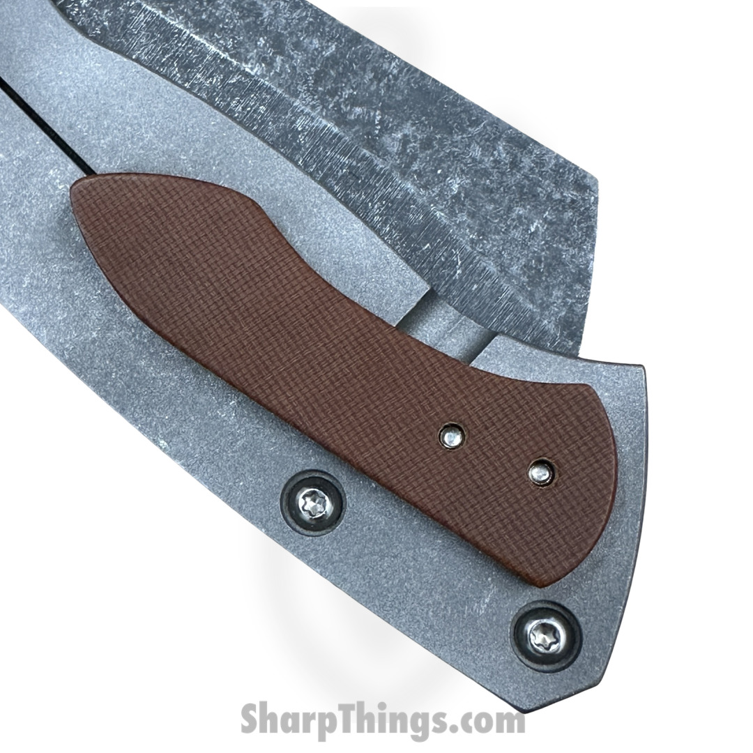 Warhawk Customs - LEV20G10 - Leviathan Cleaver - Folding Knife - Acid Washed 154CM Cleaver Blade - G10 Clip- Ti Scales - Gray - Image 7