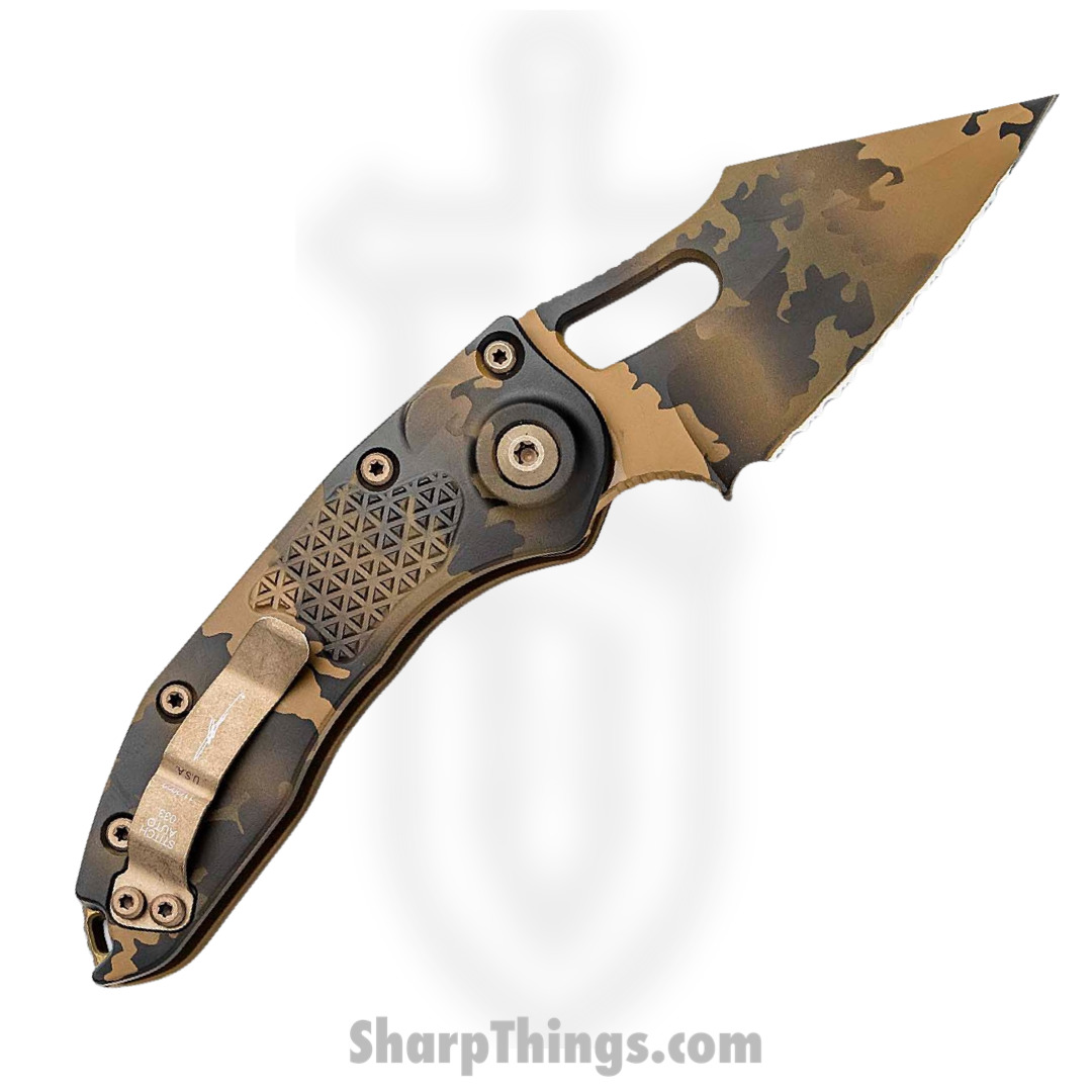 Microtech - 169-3CCS - Stitch Signature Series - Automatic Knife - M390 Coated Spear Point - 6061-T6 Aluminum - Coyote Camo - Image 2
