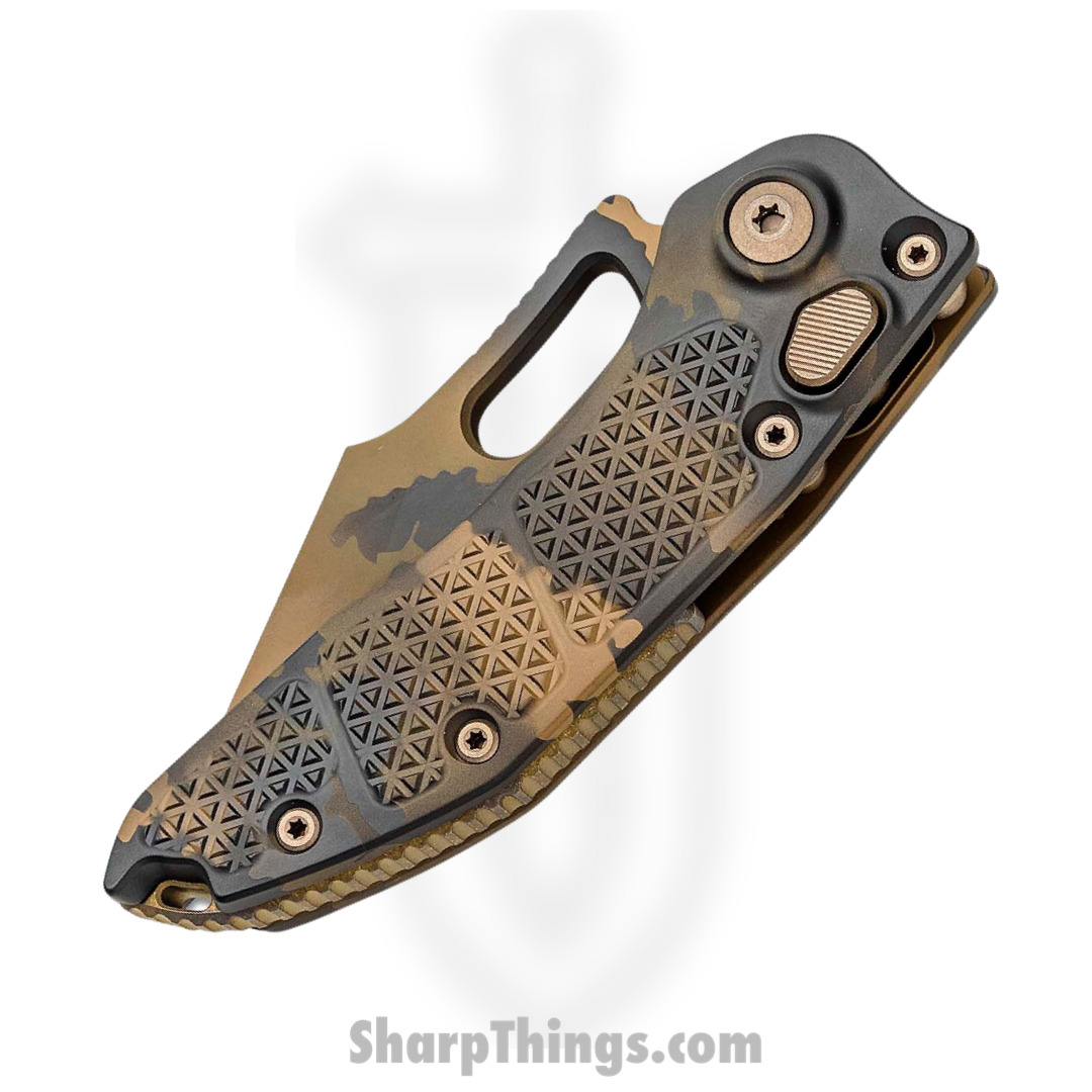 Microtech - 169-3CCS - Stitch Signature Series - Automatic Knife - M390 Coated Spear Point - 6061-T6 Aluminum - Coyote Camo - Image 5