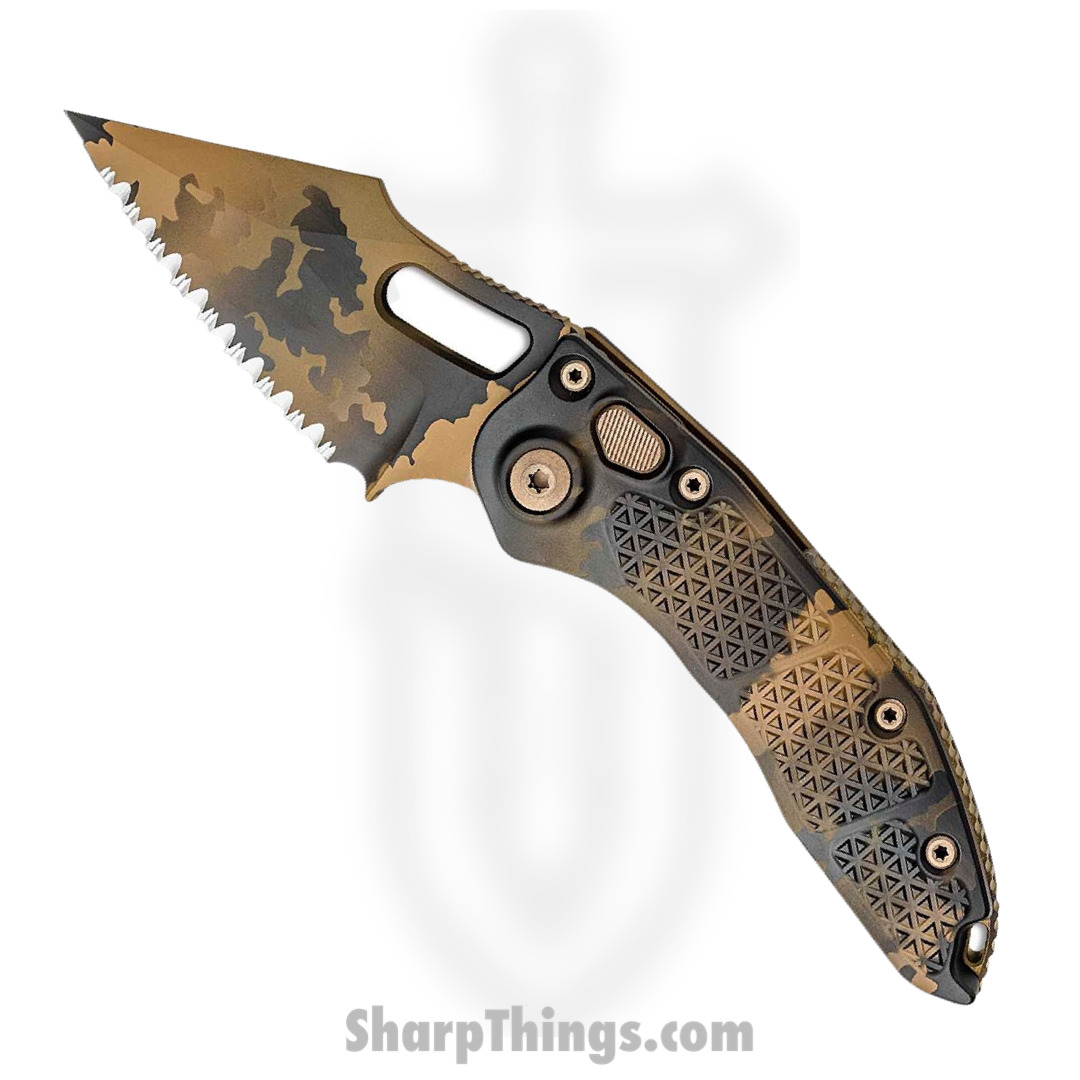 Microtech - 169-3CCS - Stitch Signature Series - Automatic Knife - M390 Coated Spear Point - 6061-T6 Aluminum - Coyote Camo