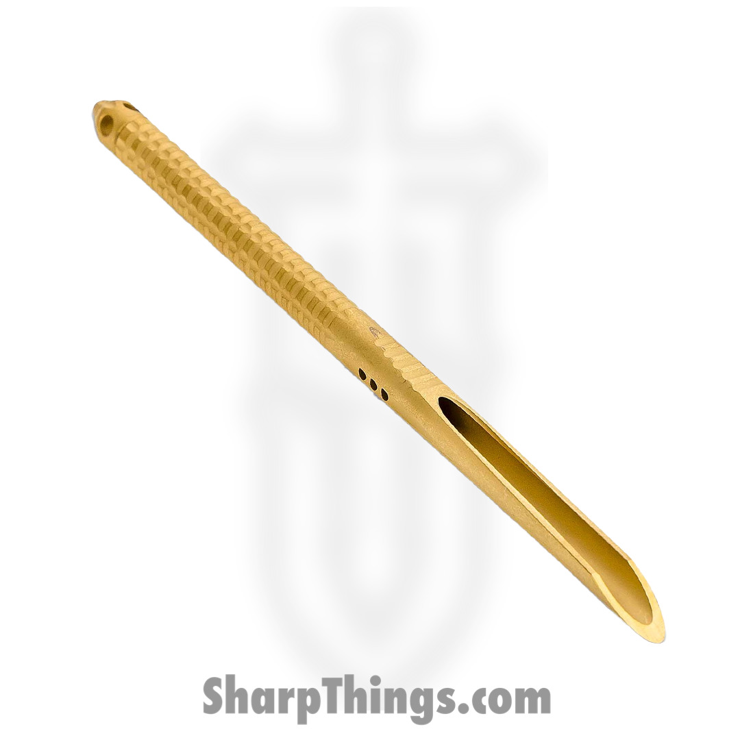 Microtech - 112-1TINS - TAC-P Spike with Glass Breaker - Fixed Blade Knife - 410 SS Coated Spike - Stainless - Gold