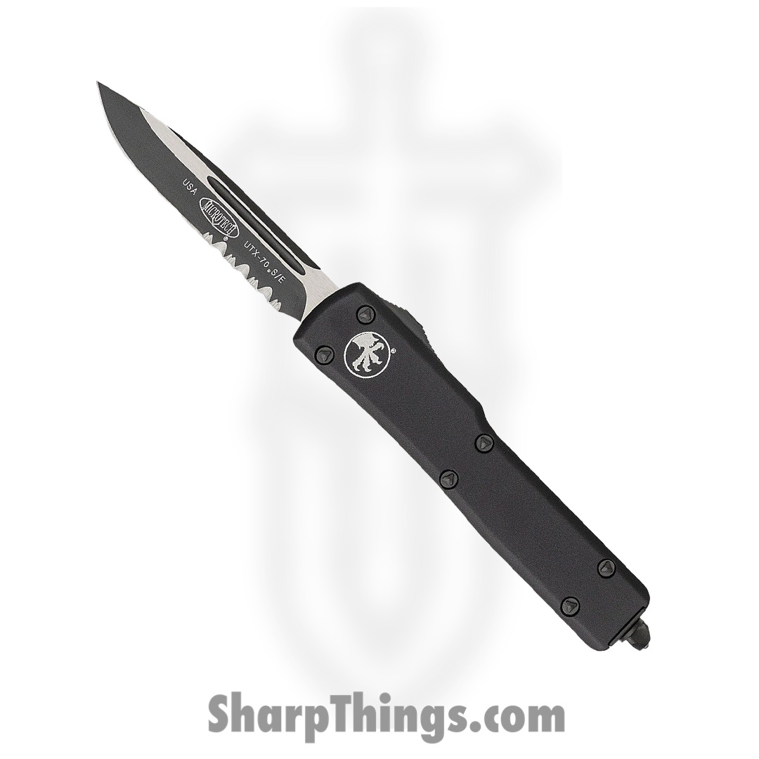 Microtech - 148-2T - UTX-70 Tactical - OTF Auto - Elmax, M390, 204P Two Tone Drop Point - 6061-T6 Aluminum - Black