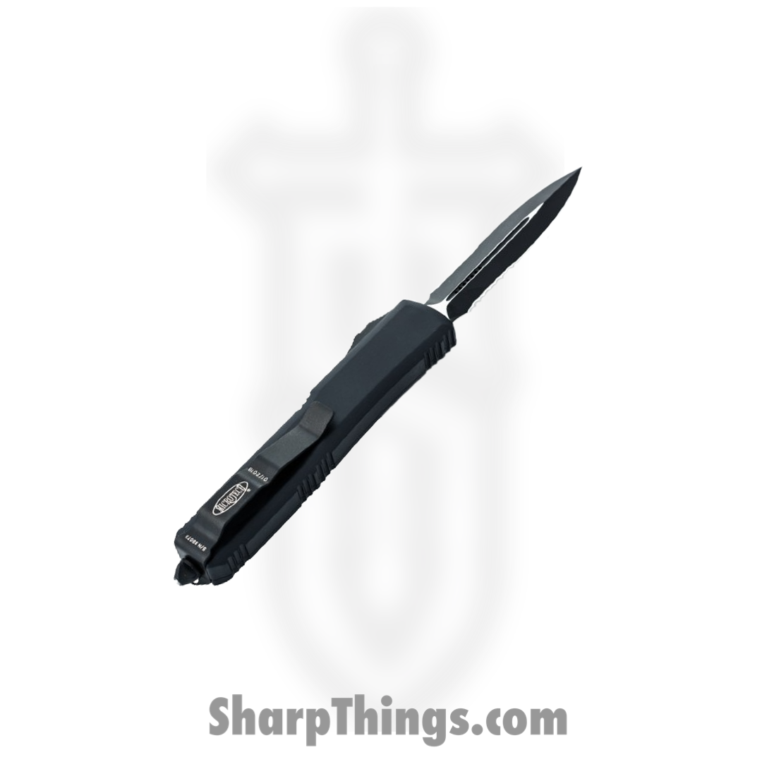 Microtech - 122-2T - Ultratech D/E Partially Serrated - OTF Auto - M390 Black Dagger - 6061-T6 Aluminum - Black - Image 2