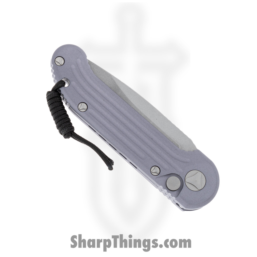 Microtech - 135-10GY - L.U.D.T. - Automatic Knife - Elmax, M390, 204P Stonewash Drop Point - 6061-T6 Aluminum - Gray - Image 3