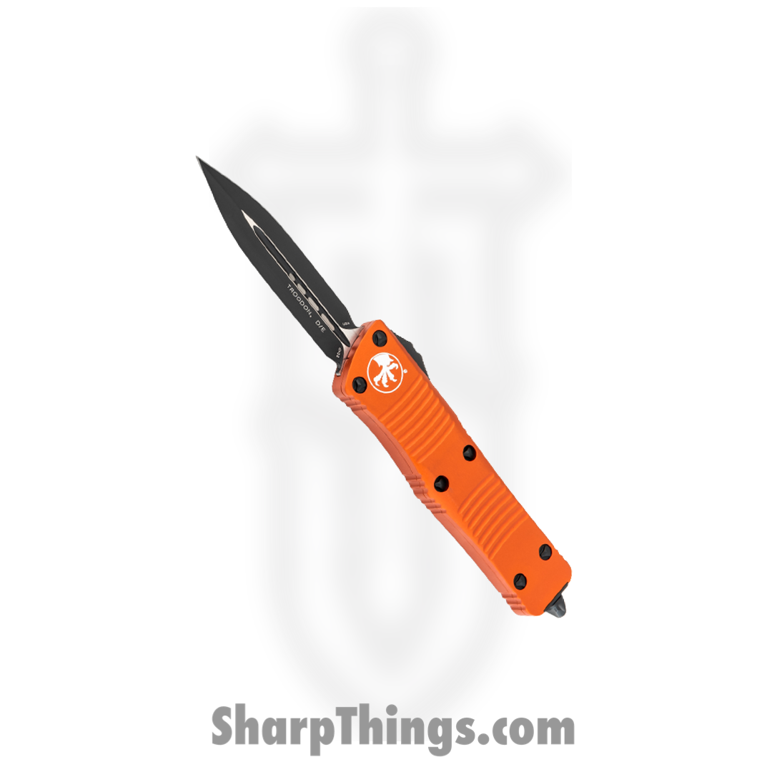 Microtech - 138-1OR - Troodon - OTF Auto - Elmax, M390, 204P Coated Dagger - 6061-T6 Aluminum - Orange