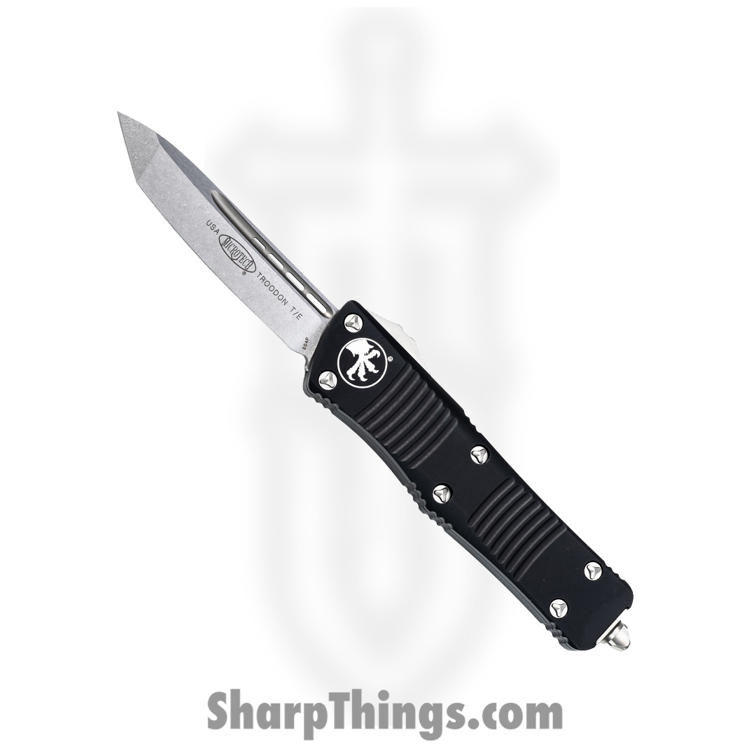 Microtech - 140-10 - Troodon - OTF Auto - Elmax, M390, 204P Stonewash Tanto - 6061-T6 Aluminum - Black