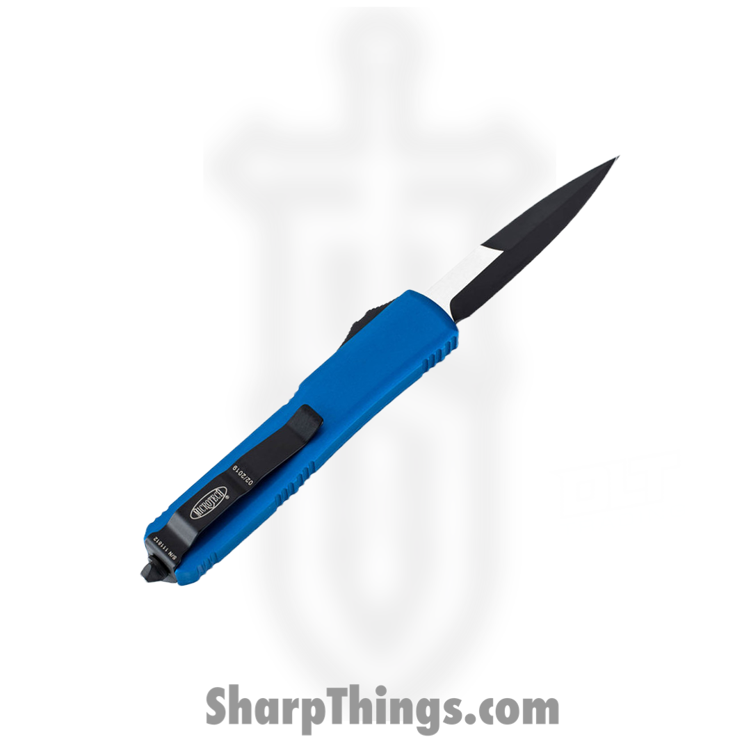Microtech - 120-1BL - Ultratech - OTF Auto - Elmax, M390, 204P Two Tone Bayonet - 6061-T6 Aluminum - Blue - Image 2