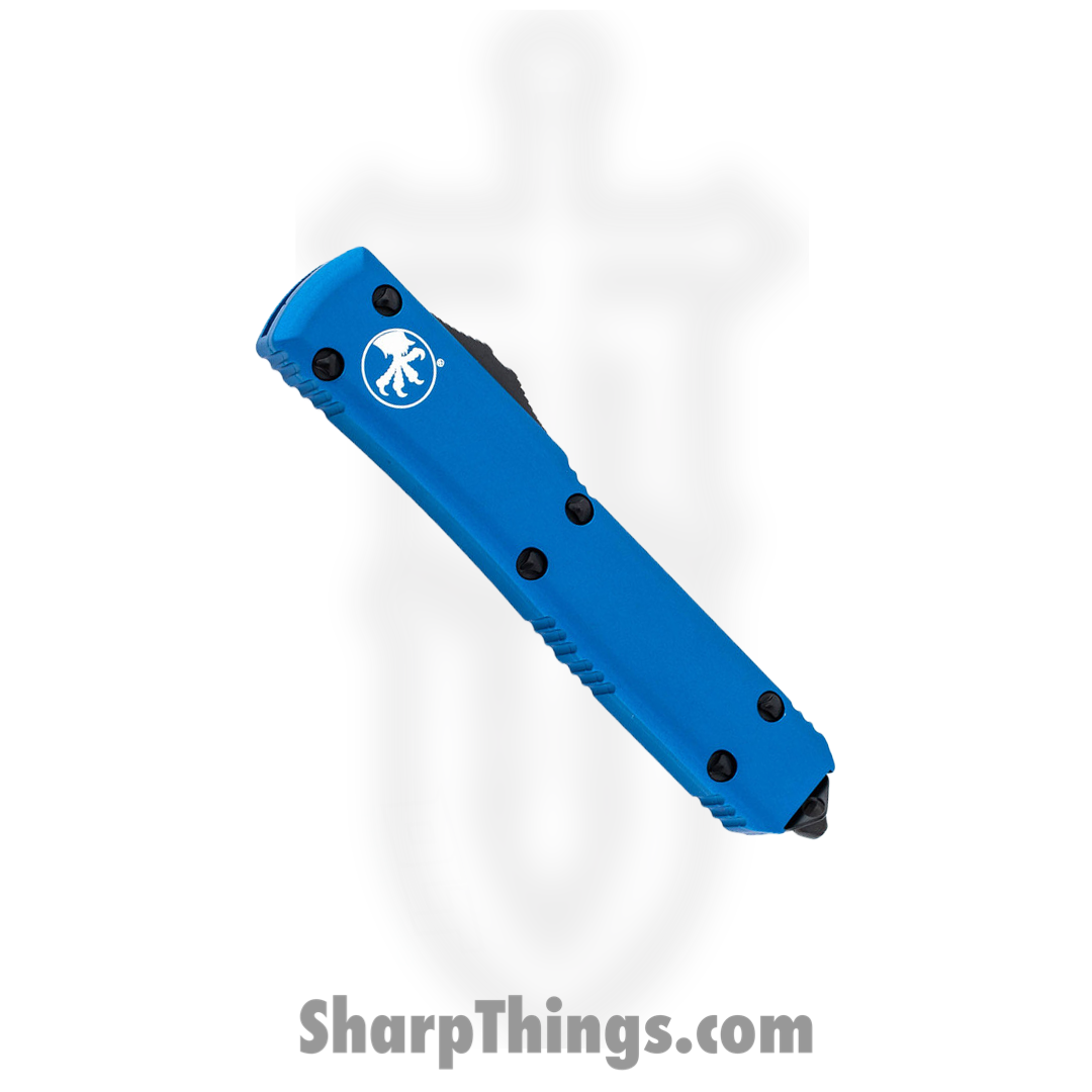 Microtech - 120-1BL - Ultratech - OTF Auto - Elmax, M390, 204P Two Tone Bayonet - 6061-T6 Aluminum - Blue - Image 3