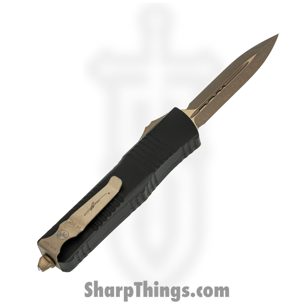 Microtech - 142-13APCFS - Combat Troodon - OTF Auto - Elmax, M390, 204P Bronze Apocalyptic Dagger - Carbon Fiber/Aluminum - Black - Image 2