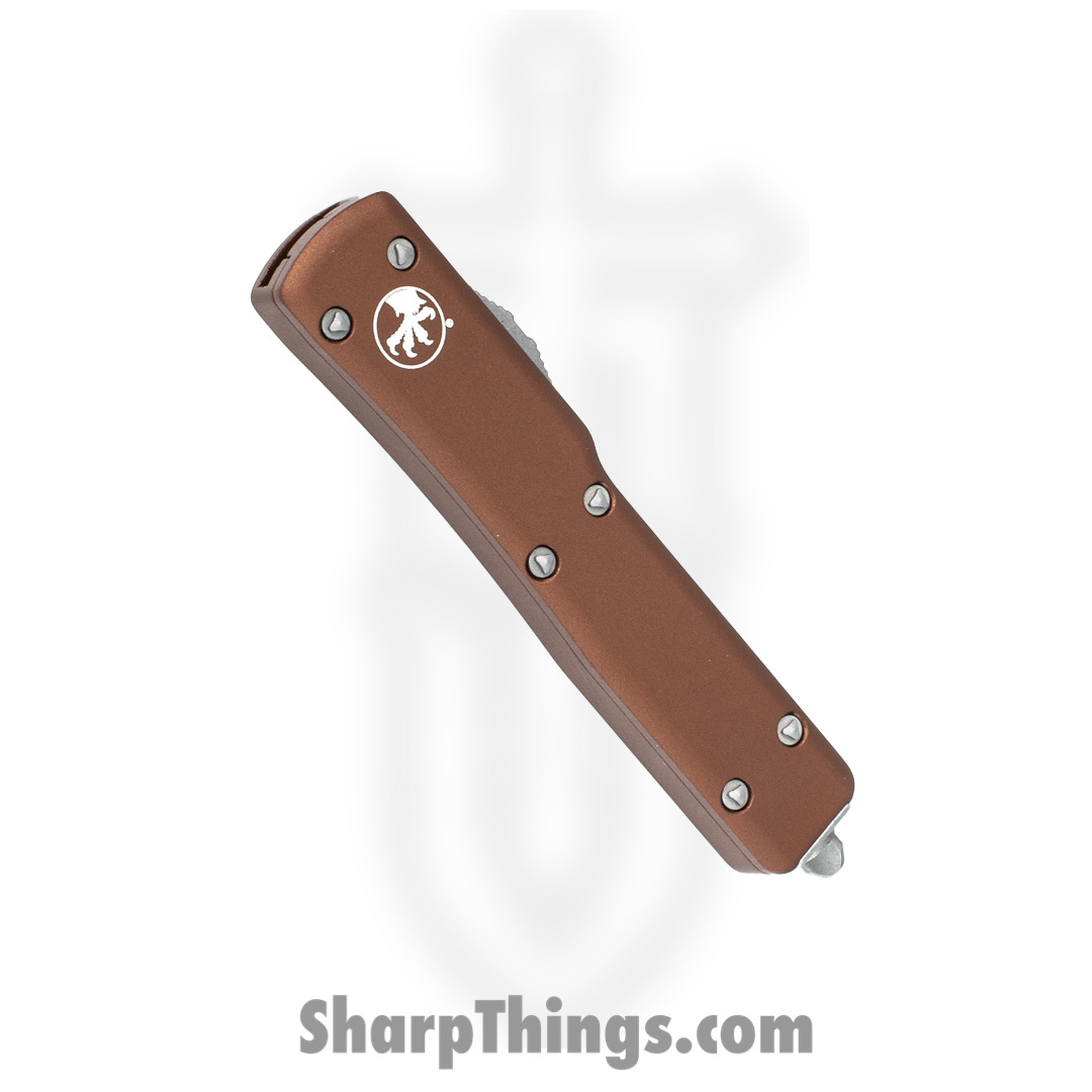 Microtech - 147-10APTA - UTX-70 - OTF Auto - Elmax, M390, 204P Stonewash Dagger - 6061-T6 Aluminum - Tan - Image 3